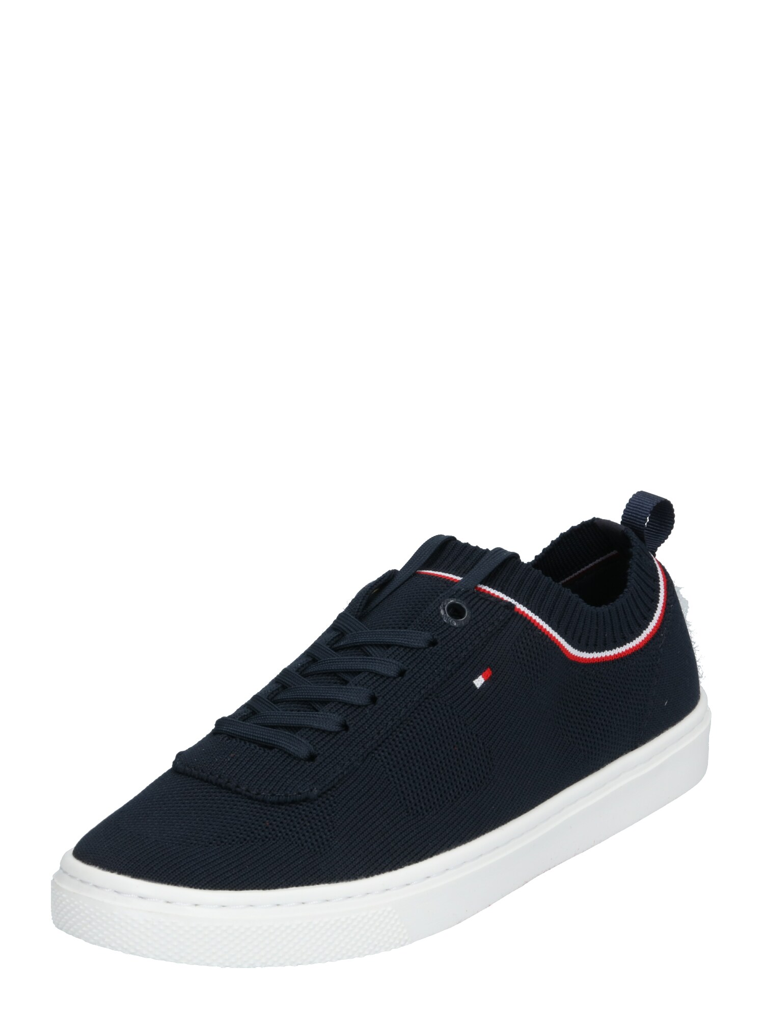 TOMMY HILFIGER Sportbačiai be auliuko 'KNITTED TOMMY HILFIGER SNEAKER'  balta / tamsiai mėlyna
