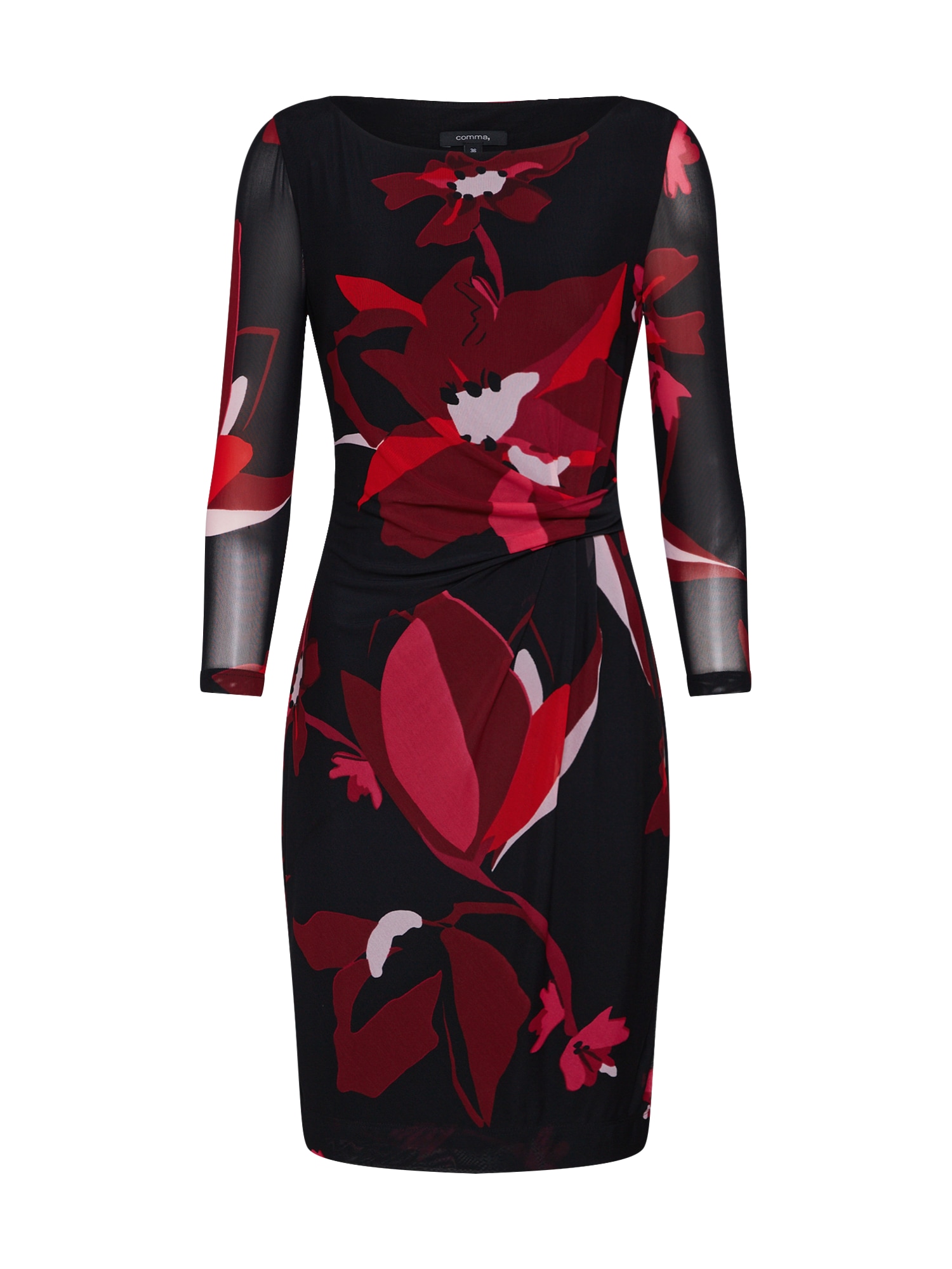 Comma Dames Jurk Kleid Kurz Gemengde Kleuren Zwart comma kopen in de aanbieding