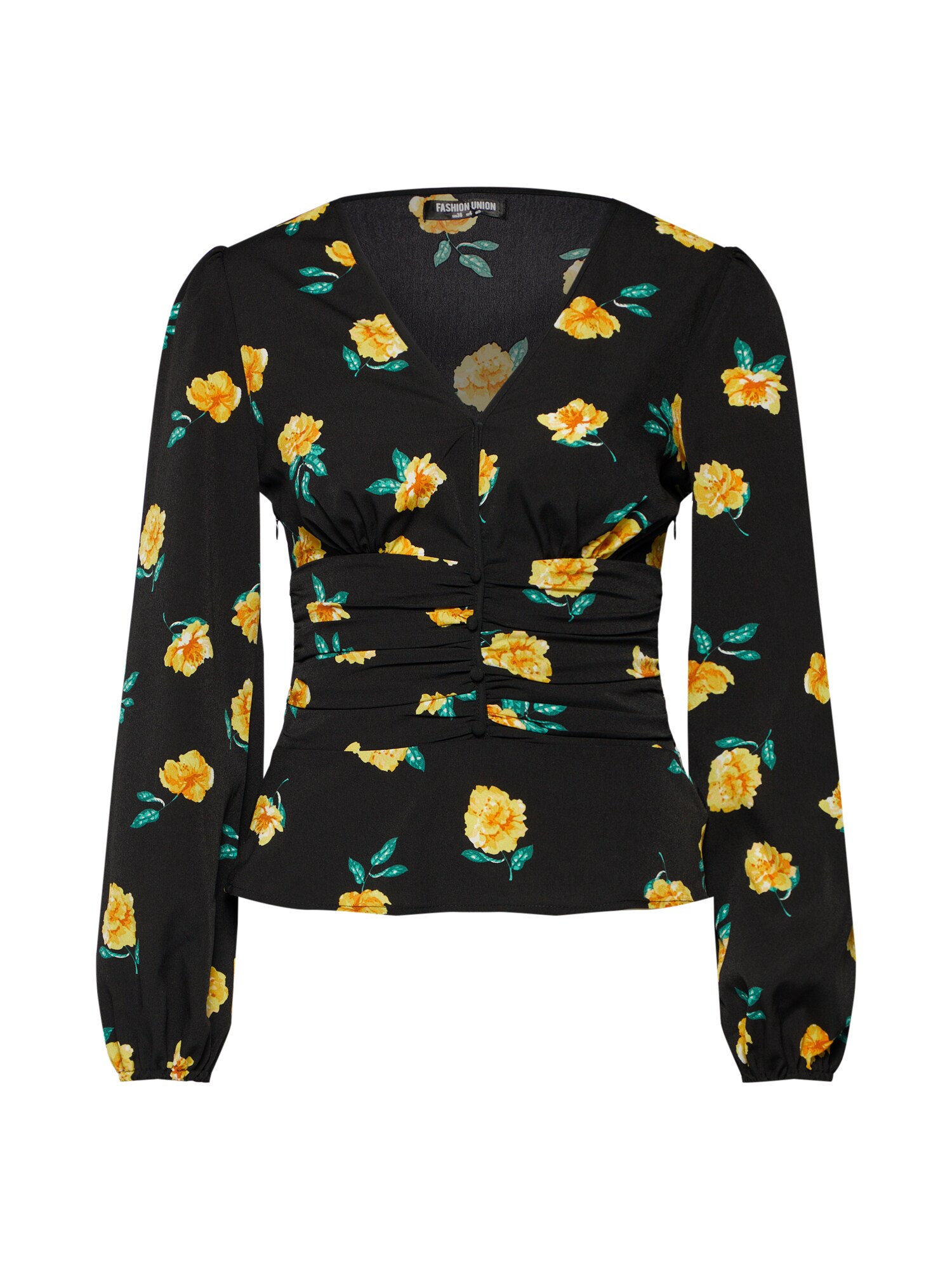 Fashion Union Dames Blouse Axon Geel Zwart fashion union kopen in de aanbieding