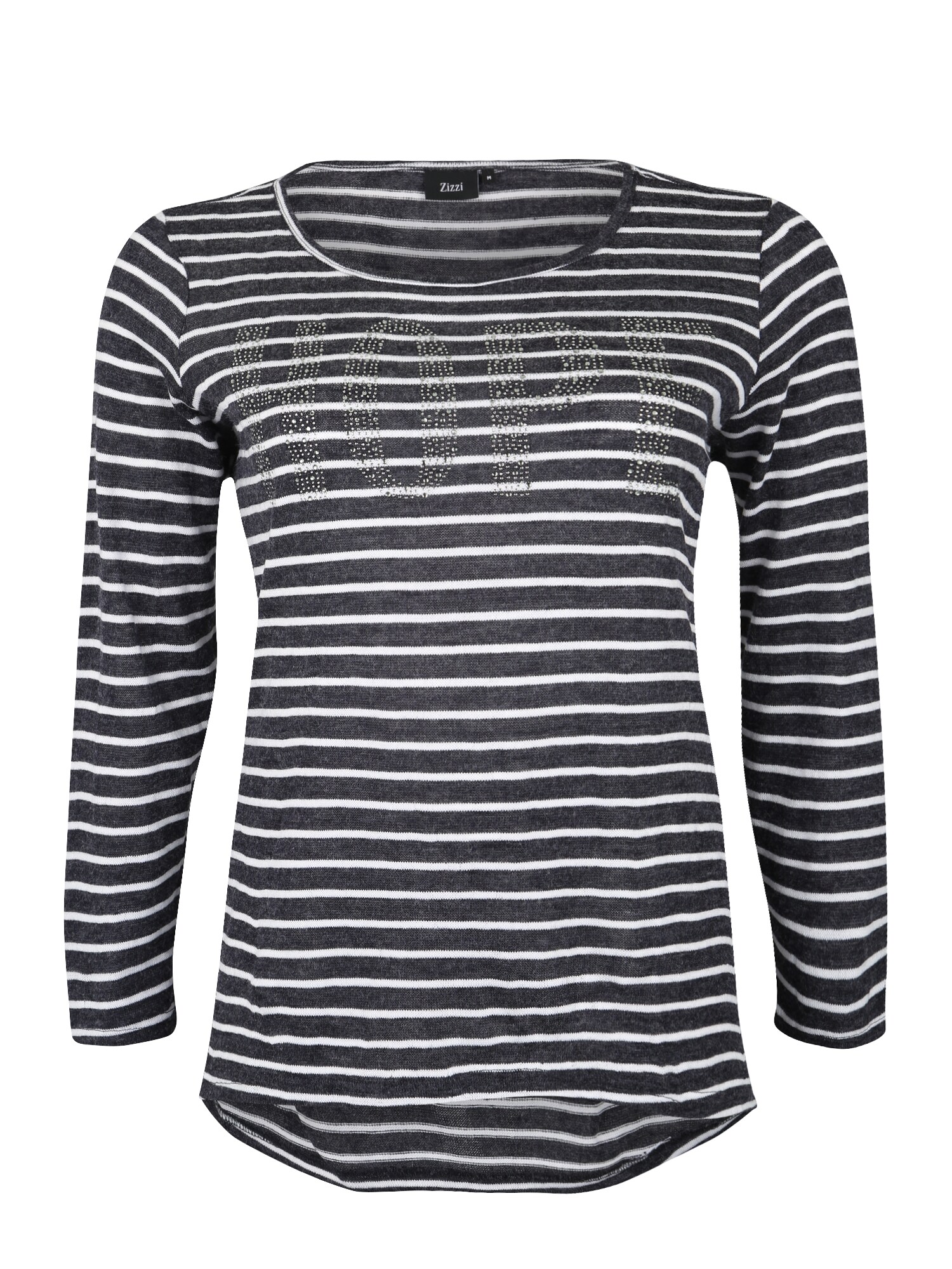 Zizzi Dames Shirt Einge Ls Blouse Donkerblauw Wit zizzi kopen in de aanbieding