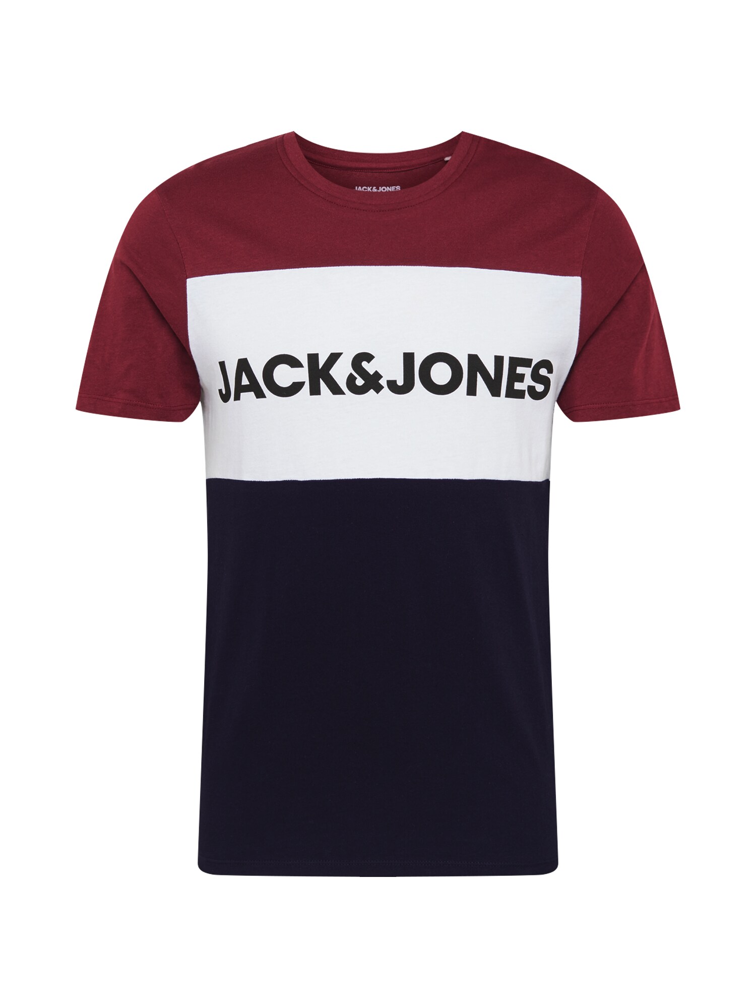 JACK & JONES Marškinėliai  nakties mėlyna / balta / vyno raudona spalva