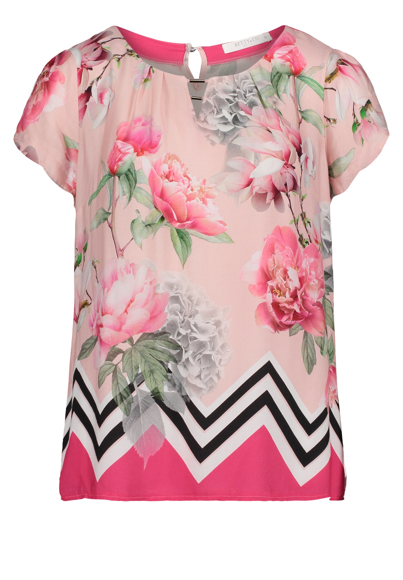 Betty Co Dames Blouse Pink Rose Zwart Wit betty co kopen in de aanbieding