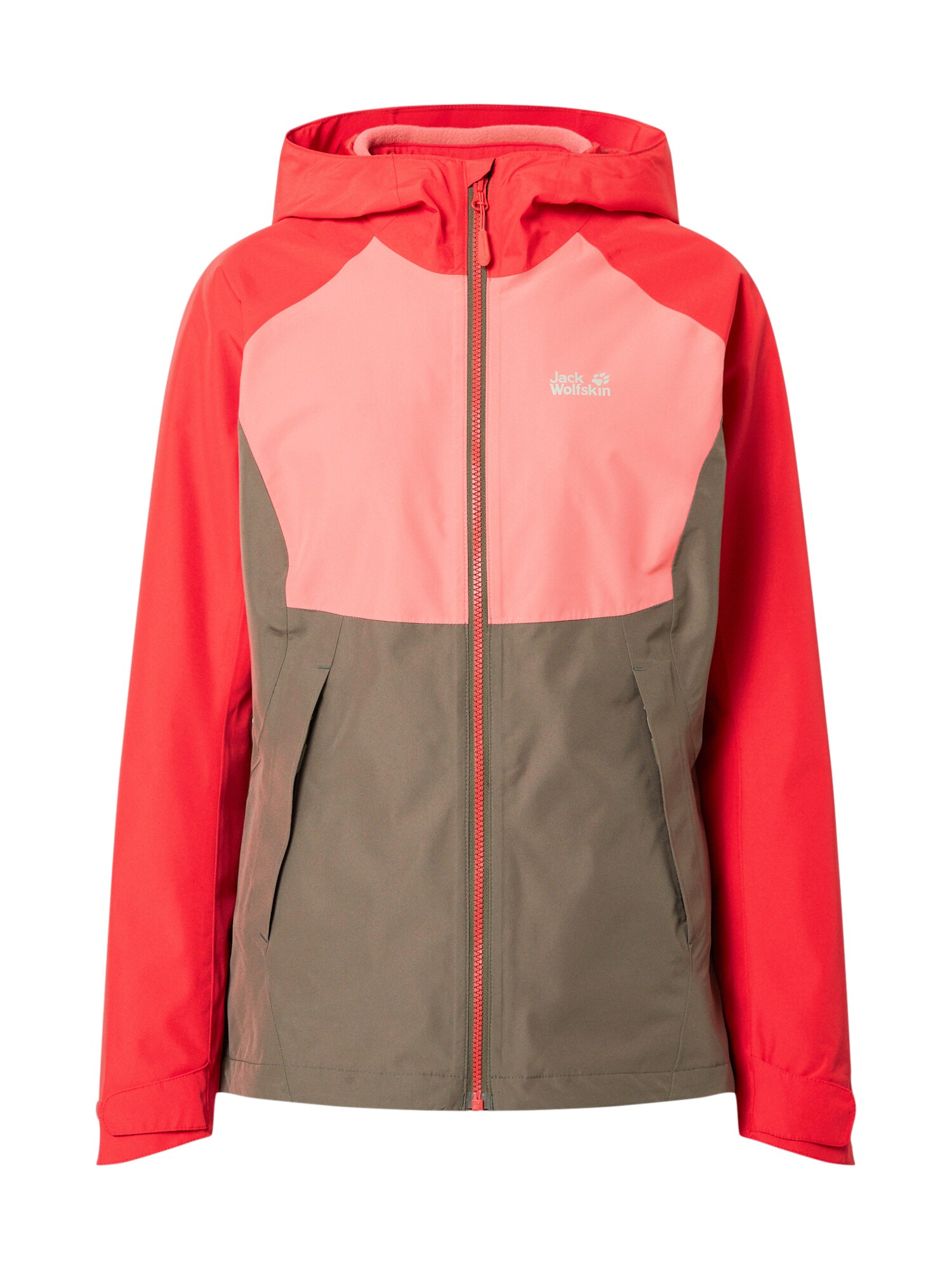 JACK WOLFSKIN Laisvalaikio striukė  pilka / raudona / rožių spalva