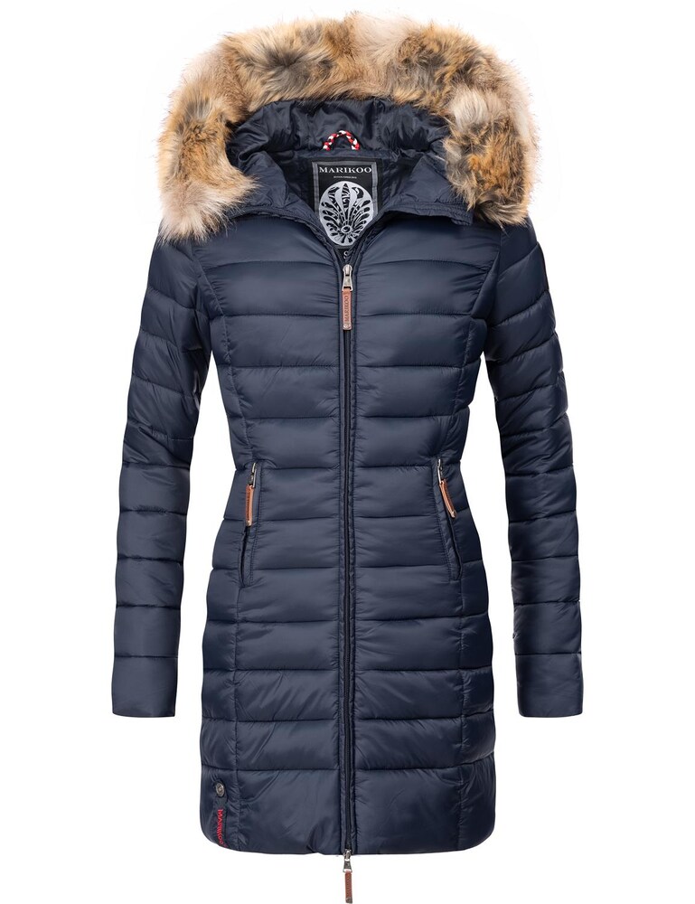 MARIKOO Mantel 'Rose' Damen Größe 4XL dunkelblau / braun Wintermantel