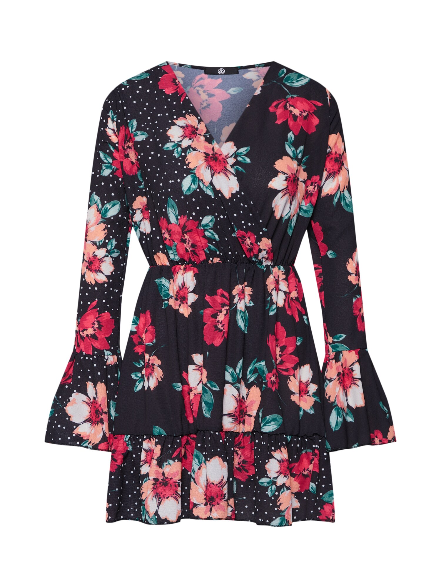 Missguided Dames Jurk Floral Polka Dot Flared Sleeve Dress Vuurrood Zwart missguided kopen in de aanbieding