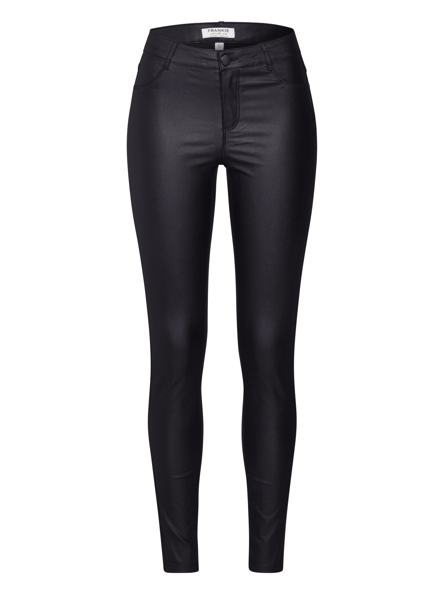 Dorothy Perkins Kelnės 'COATED FRANKIE - REGULAR LENGTH'  juoda