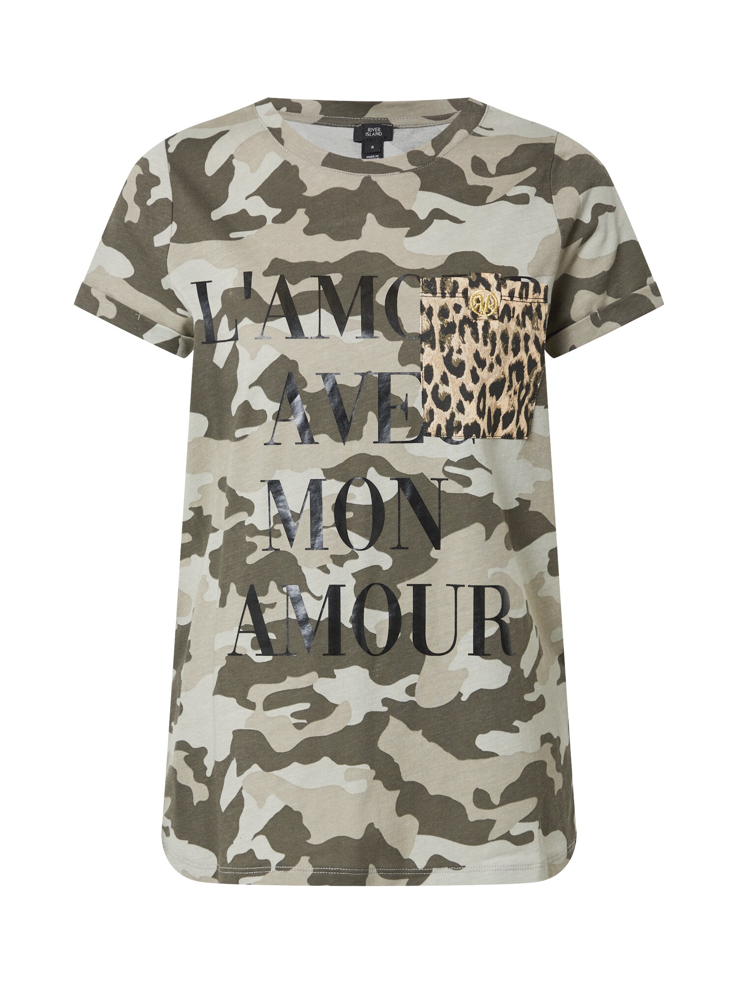 River Island Marškinėliai 'Lamour'  rusvai žalia / smėlio / balta