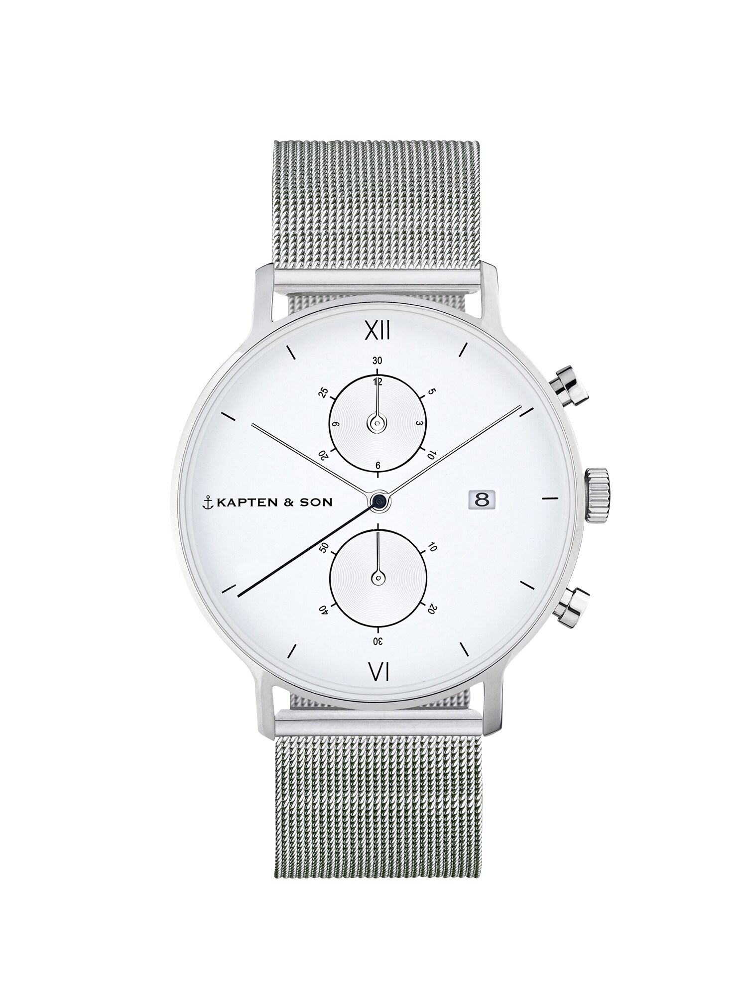 Kapten & Son Analógové hodinky 'Chrono Small Silver Mesh'  strieborná / biela