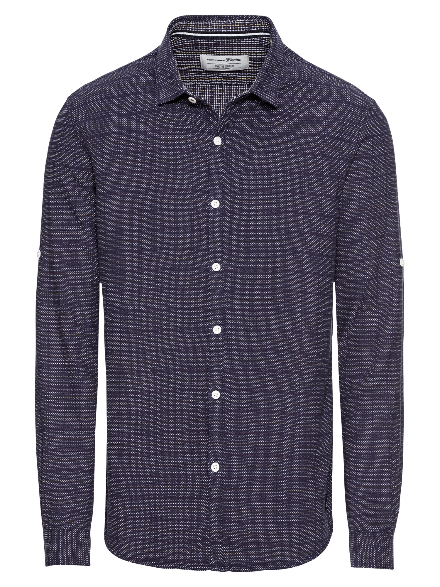 Tom Tailor Denim Heren Overhemd Colored Dobby Shirt Blauw Bessen tom tailor denim kopen in de aanbieding