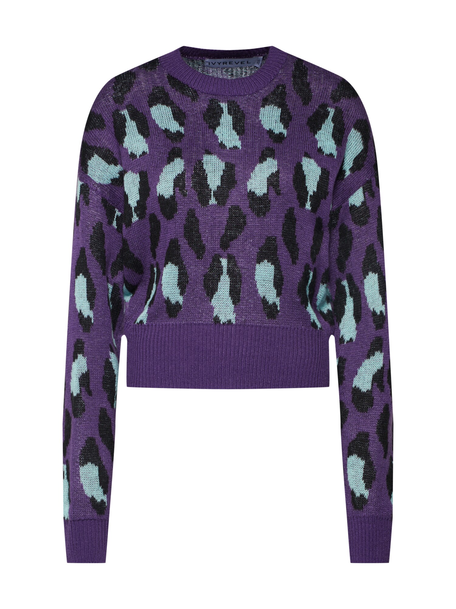 IVYREVEL Megztinis 'BAT SLEEVE JAQUARD KNIT'  turkio spalva / purpurinė / juoda
