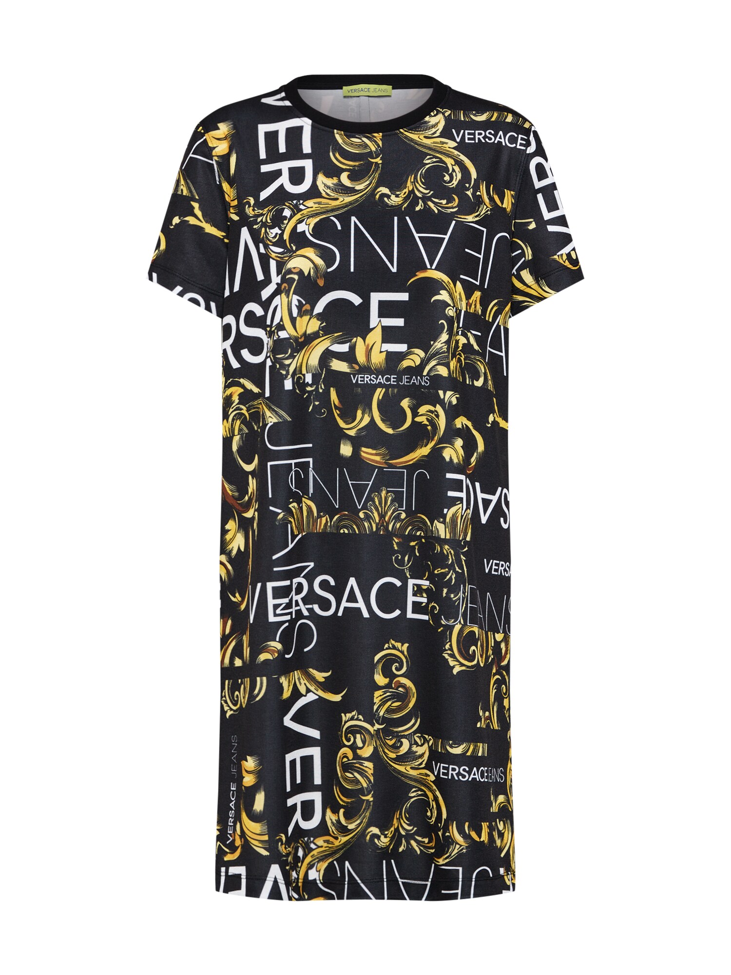 Versace Jeans Dames Jurk Tdp927 Print Turquoise Zwart versace jeans kopen in de aanbieding