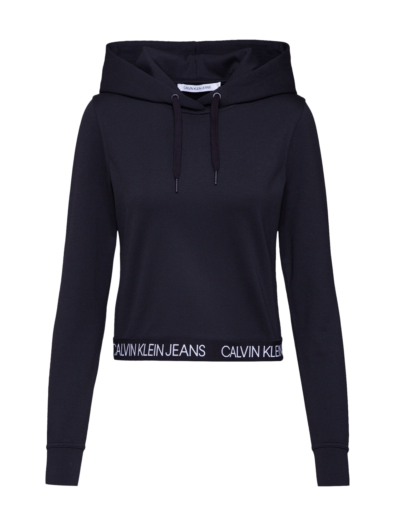Calvin Klein Jeans Megztinis be užsegimo 'LOGO ELASTIC MILANO HOODIE'  juoda