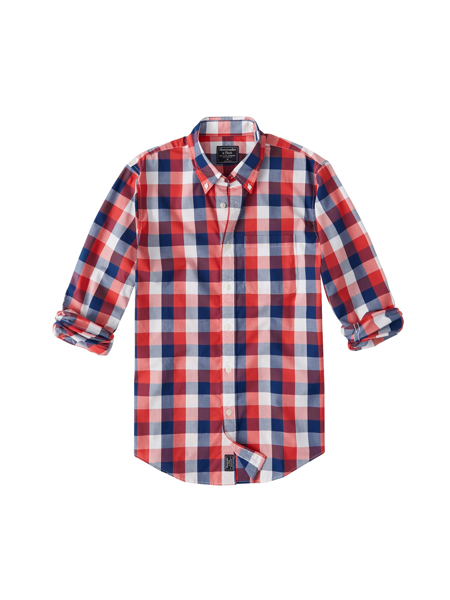 Abercrombie Fitch Heren Overhemd Check Poplin Tro Rood abercrombie fitch kopen in de aanbieding