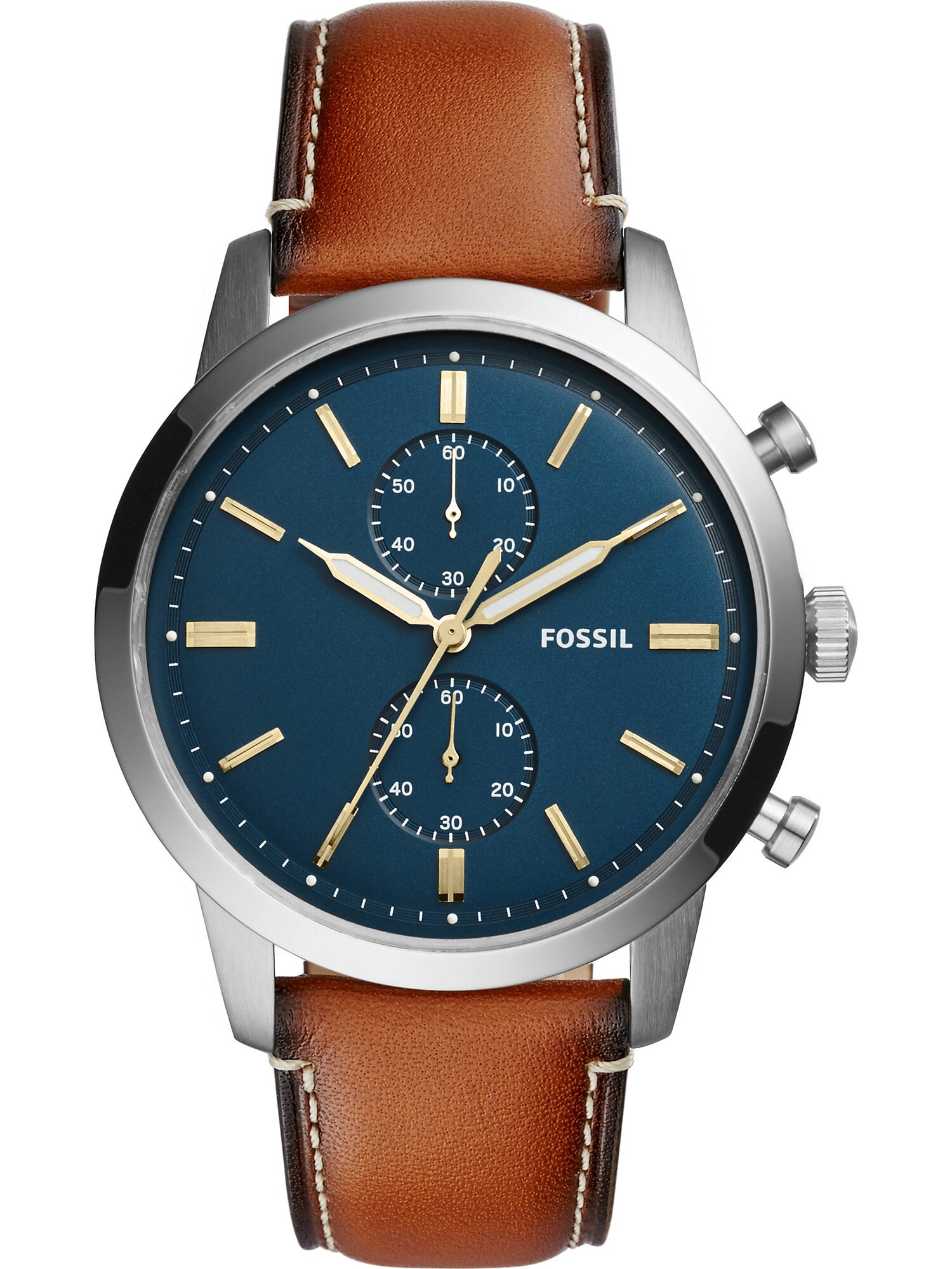 FOSSIL Chronograph  44MM TOWNSMAN  dunkelblau / hellbraun / silber