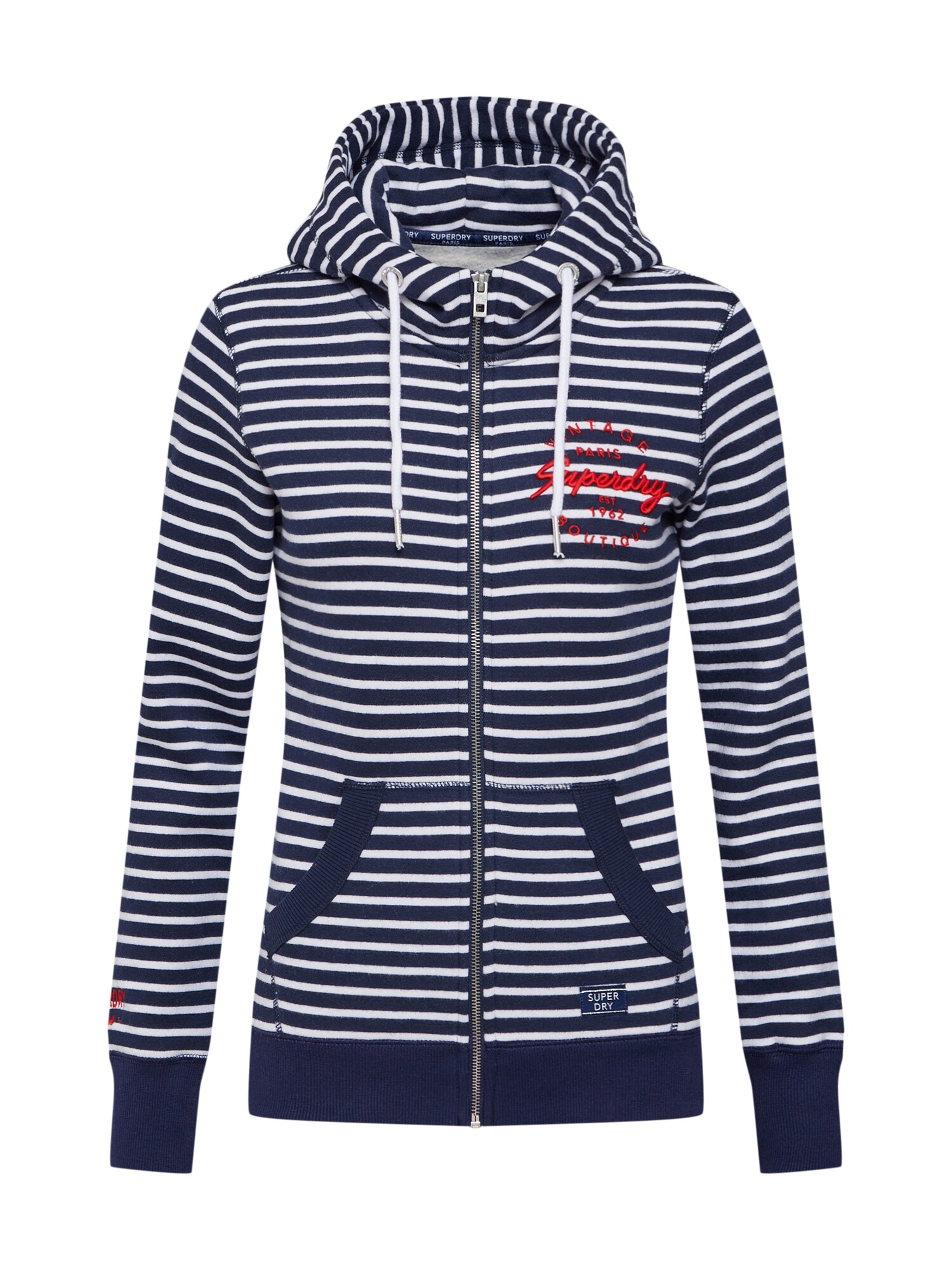 Superdry Dames Sweatvest Applique Zip Hood Navy Vuurrood Wit superdry kopen in de aanbieding