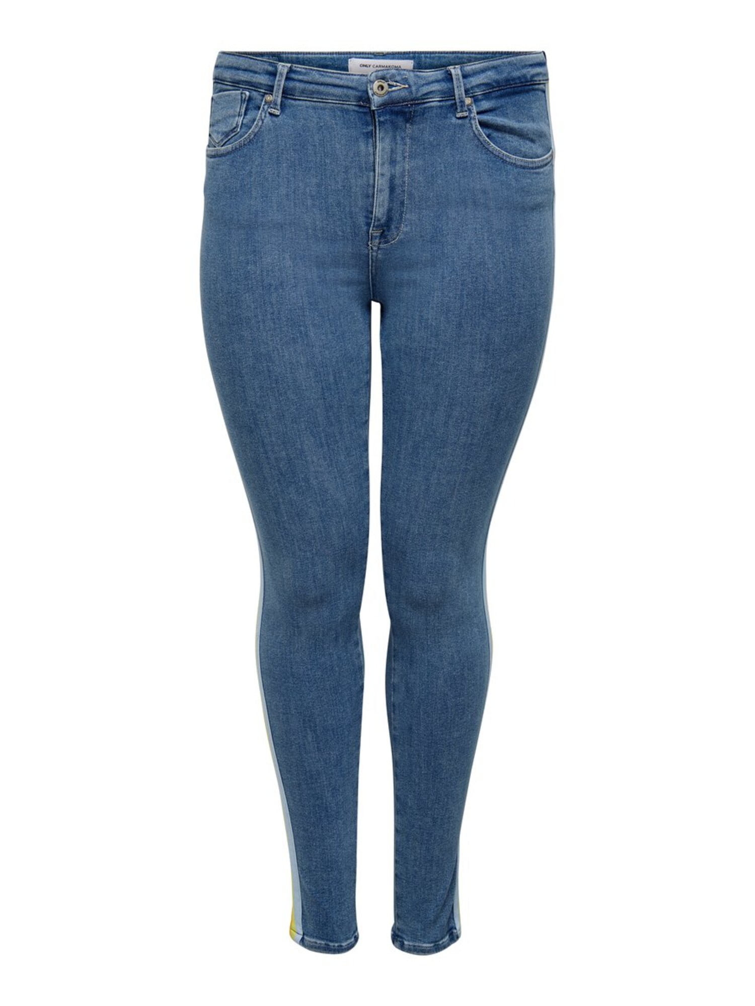 Only Carmakoma Dames Jeans Opaal Blauw Denim Geel Goudgeel only carmakoma kopen in de aanbieding