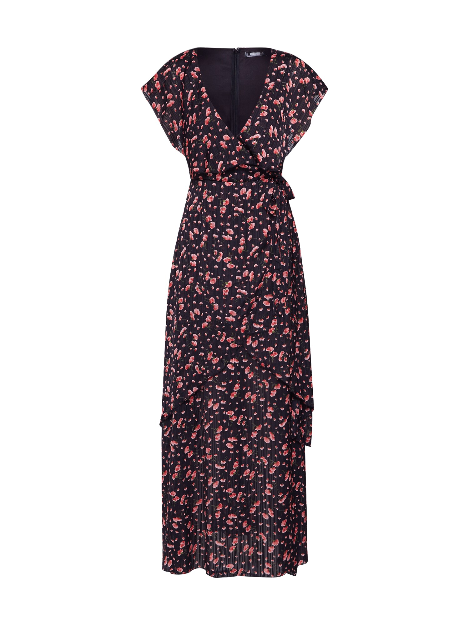 Missguided Suknelė 'Floral Plunge Wrap Ruffle High Low Dress'  raudona / juoda