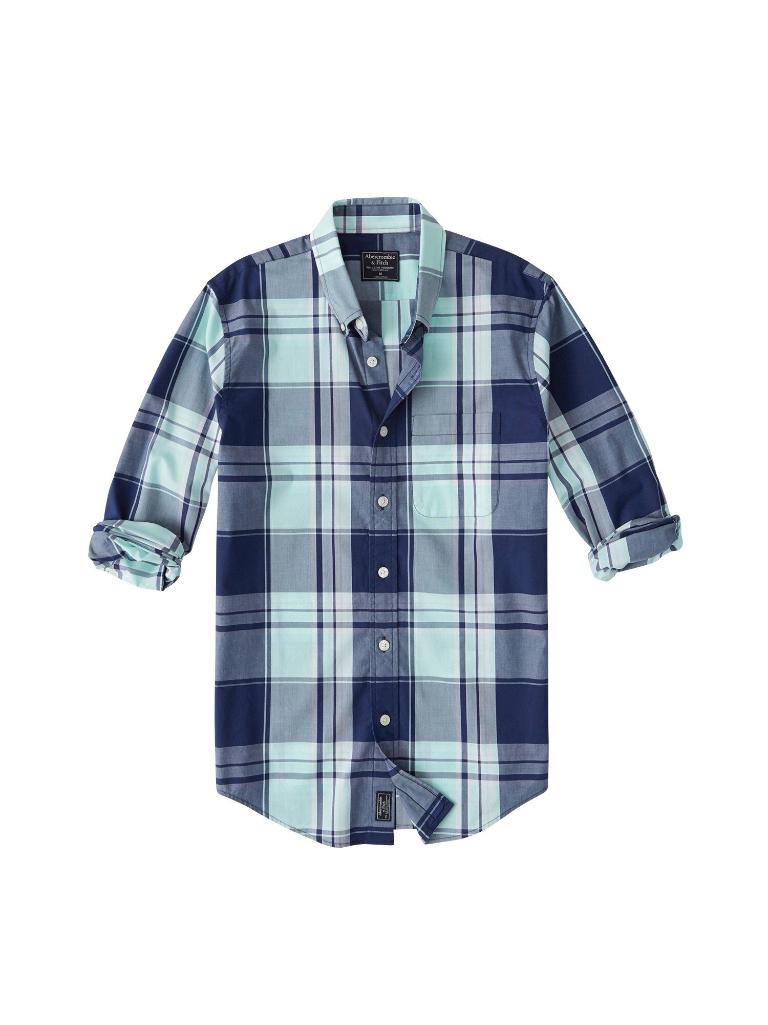Abercrombie Fitch Heren Overhemd Plaid Poplin Navy abercrombie fitch kopen in de aanbieding