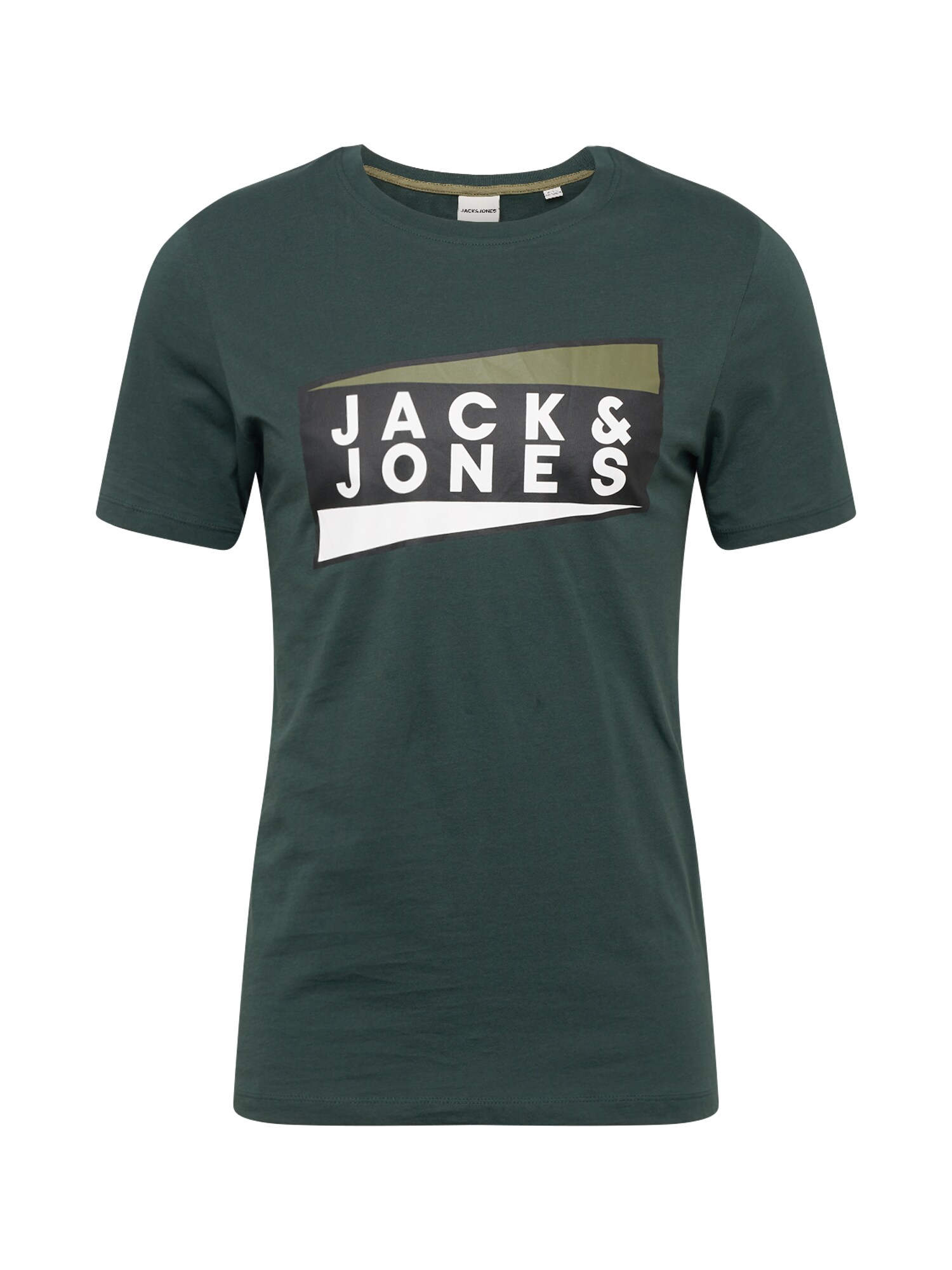 JACK & JONES Marškinėliai  tamsiai žalia / rusvai žalia / juoda / balta