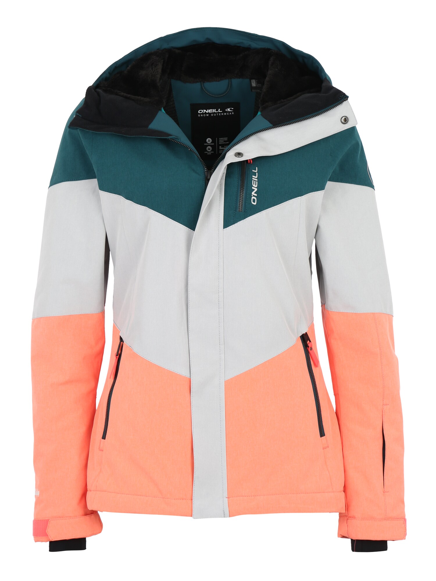 Oneill Dames Outdoorjas Coral Grijs Petrol Abrikoos oneill kopen in de aanbieding