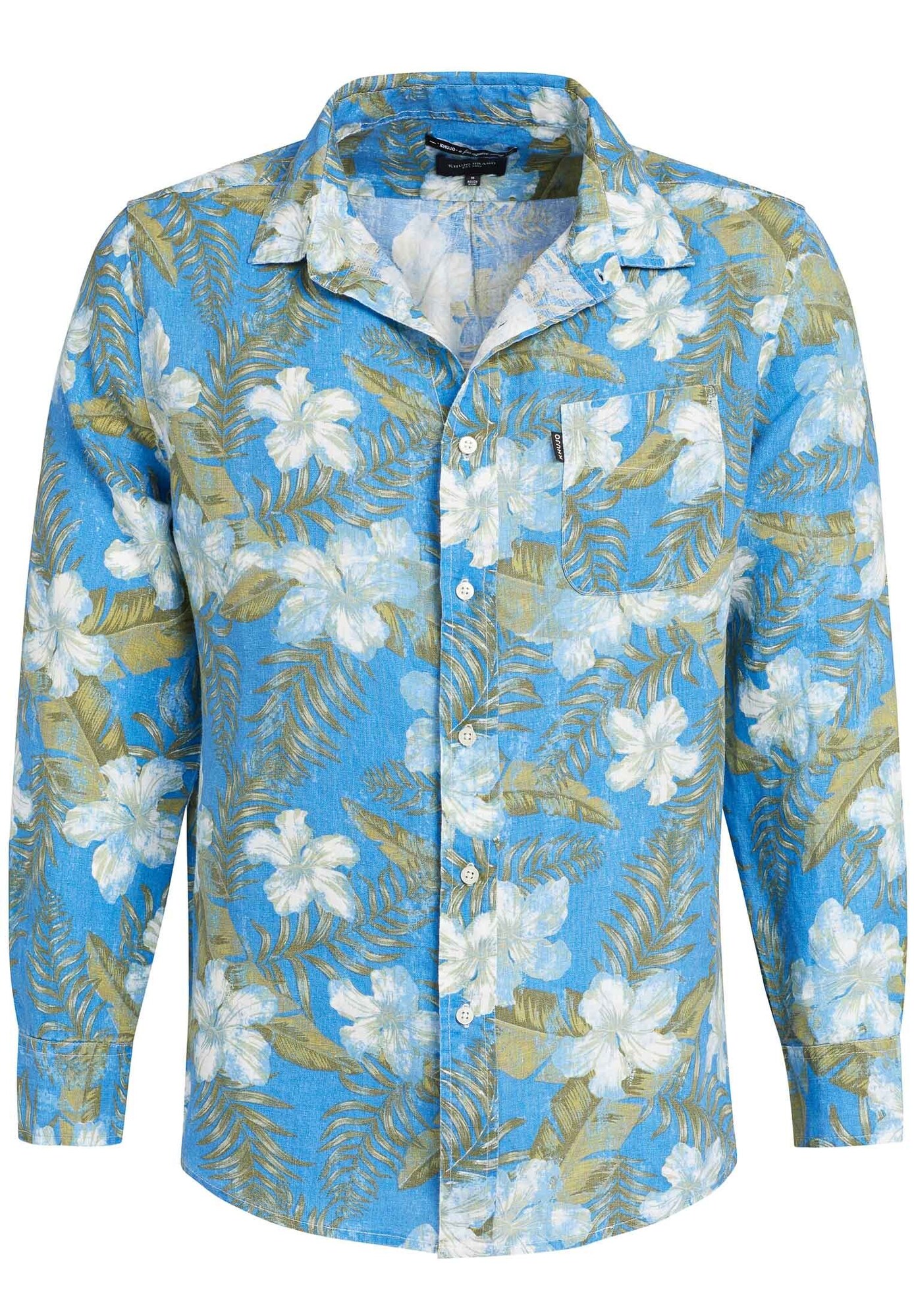Khujo Heren Overhemd Dorian Aop Hemelsblauw Grijs Lichtgroen Wit khujo kopen in de aanbieding