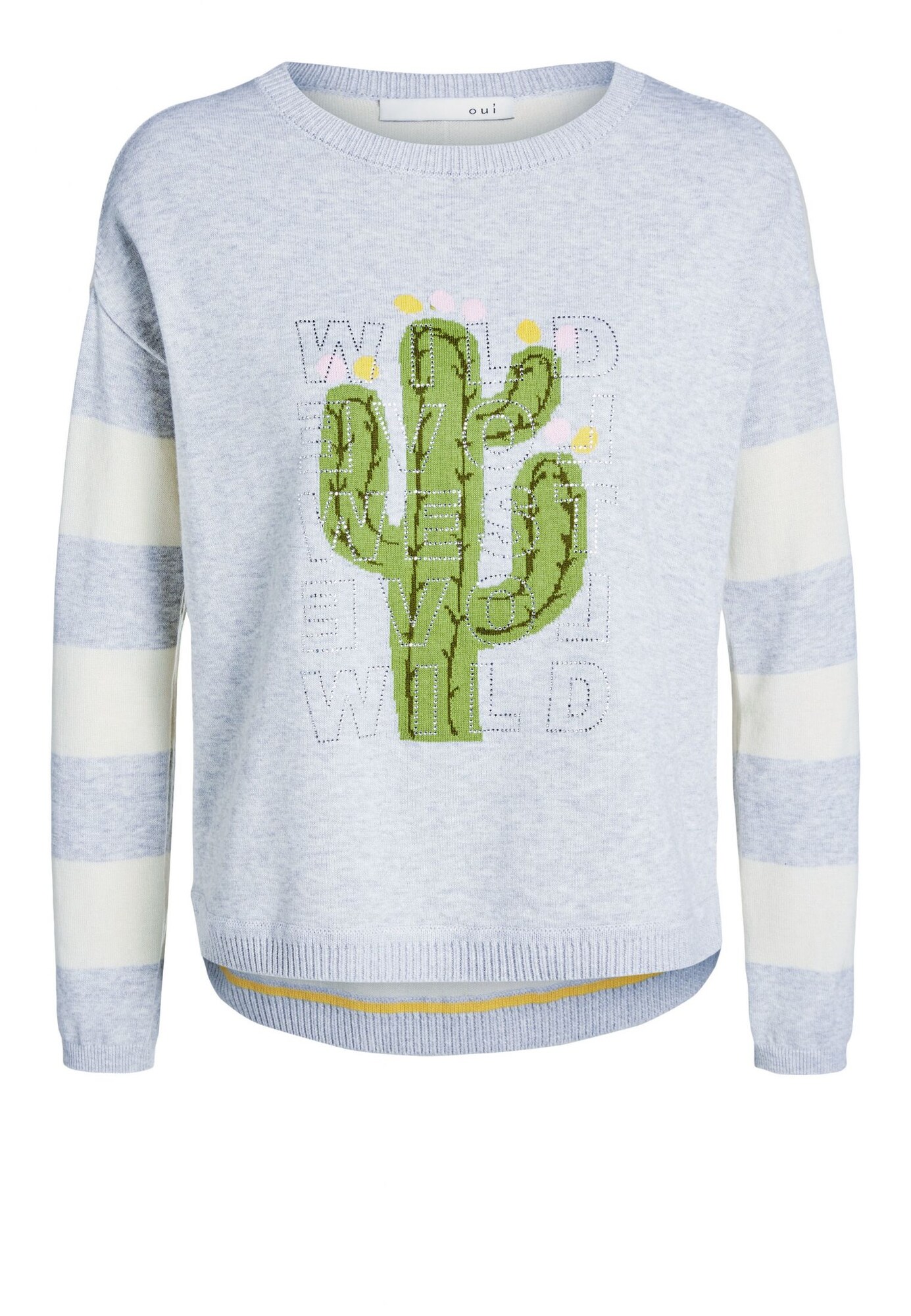 Oui Dames Trui Grijs Lichtgroen Wit oui kopen in de aanbieding