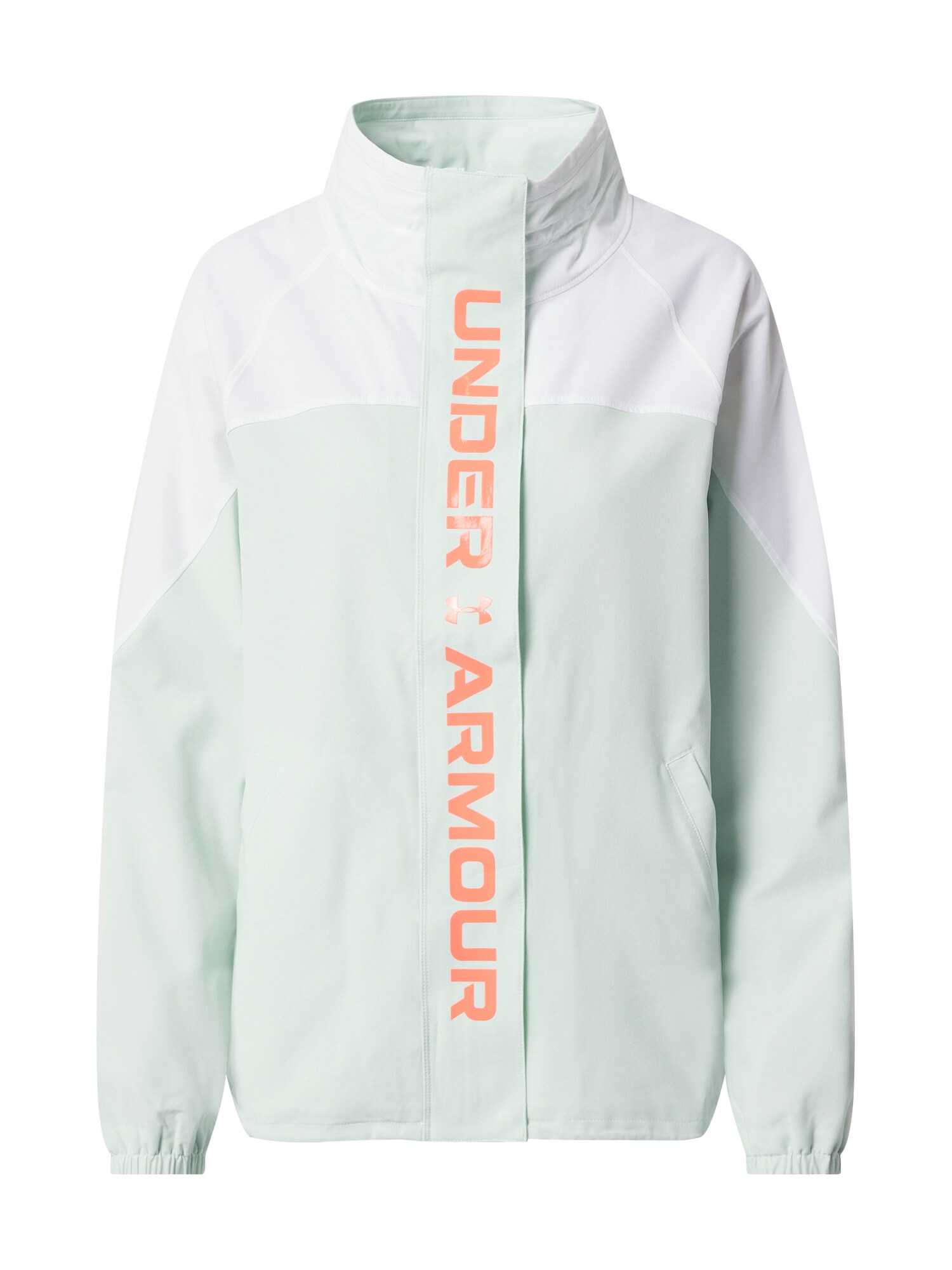 UNDER ARMOUR Sportinė striukė 'Recover'  balta / pastelinė žalia / tamsiai oranžinė