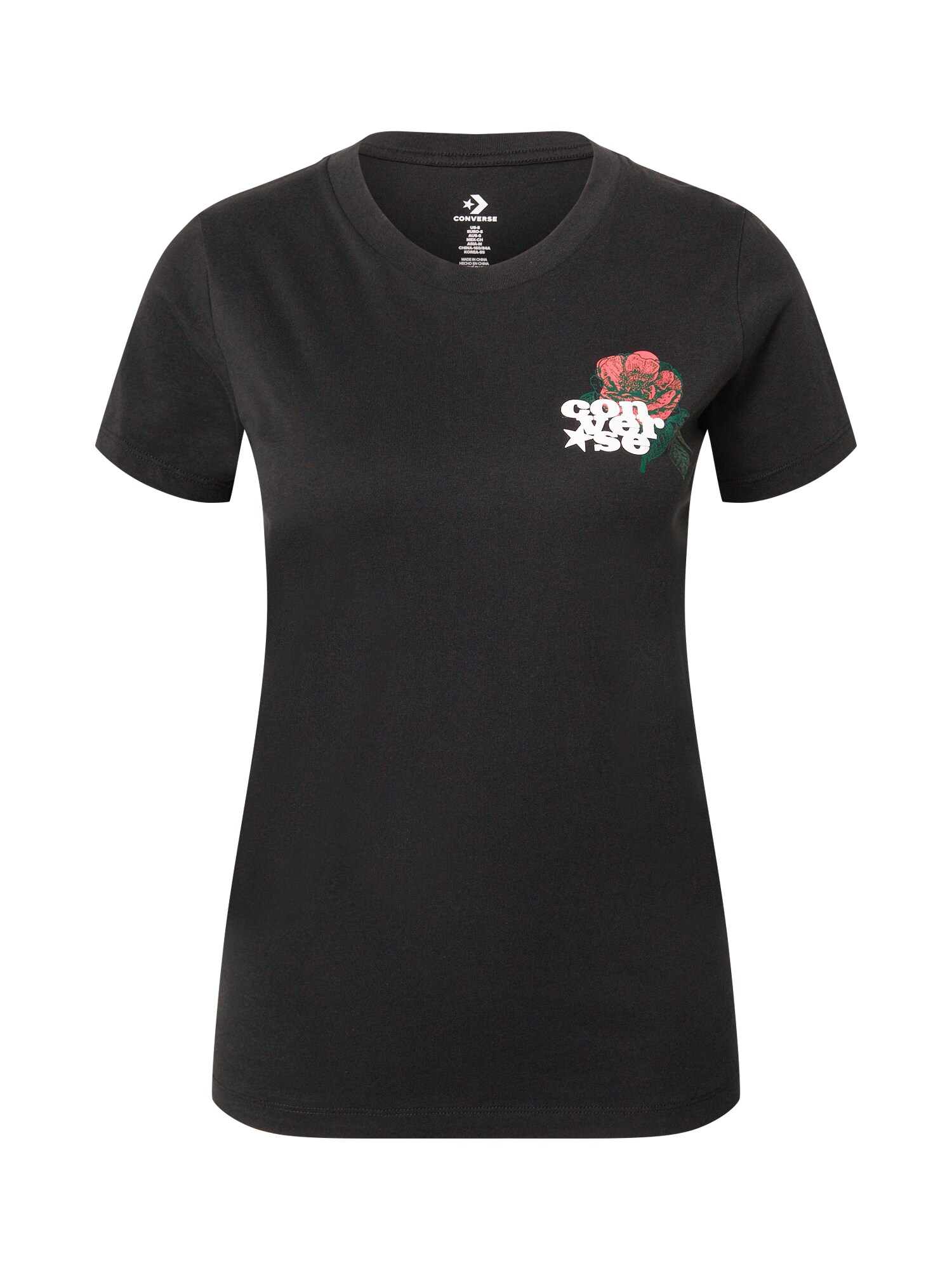 CONVERSE Marškinėliai 'ROMANCE'  juoda / balta / raudona