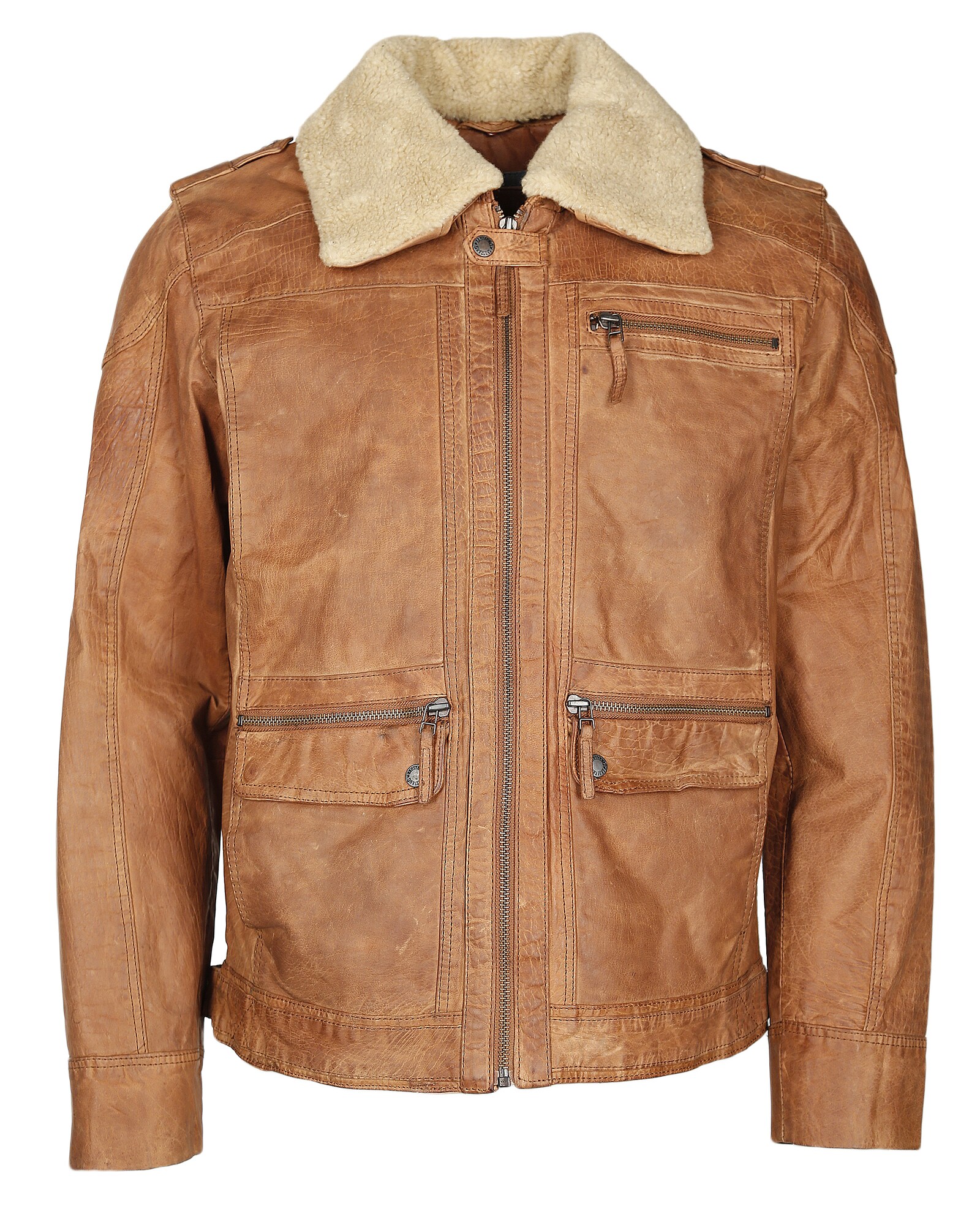 MUSTANG Lederjacke  Hunter  bronze / weiß