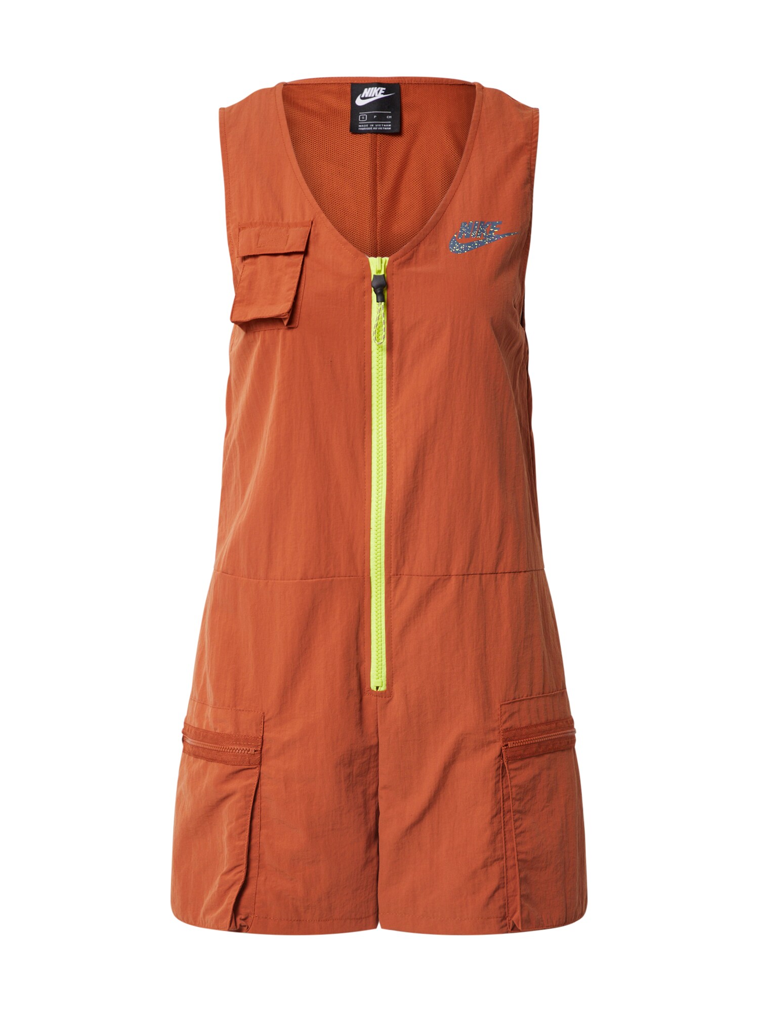 Nike Sportswear Kombinezono tipo kostiumas 'W NSW ICN CLSH ROMPER'  žaliosios citrinos spalva / oranžinė