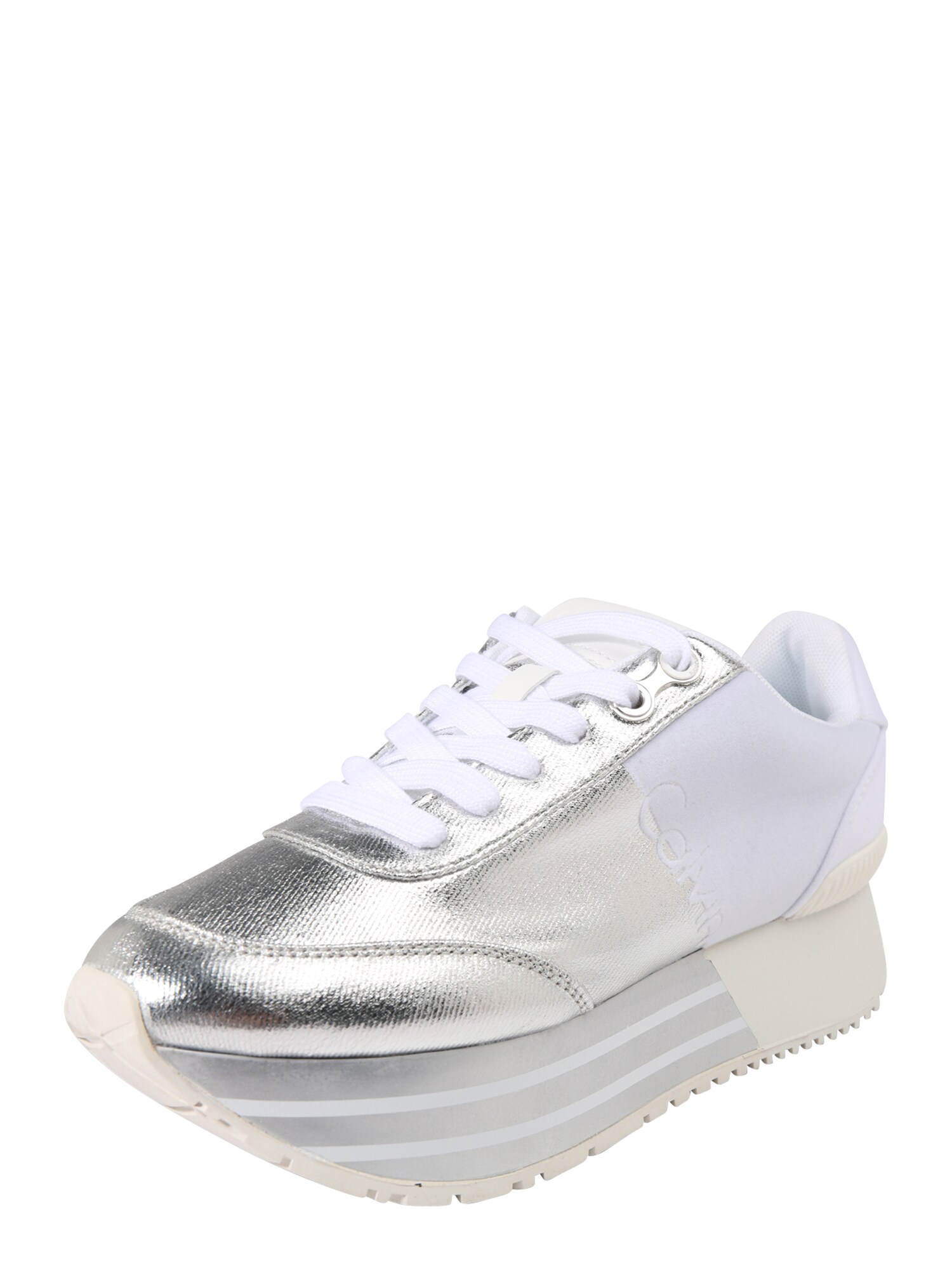 Calvin Klein Jeans Dames Sneakers Laag Sneaker Zilver Wit calvin klein jeans kopen in de aanbieding