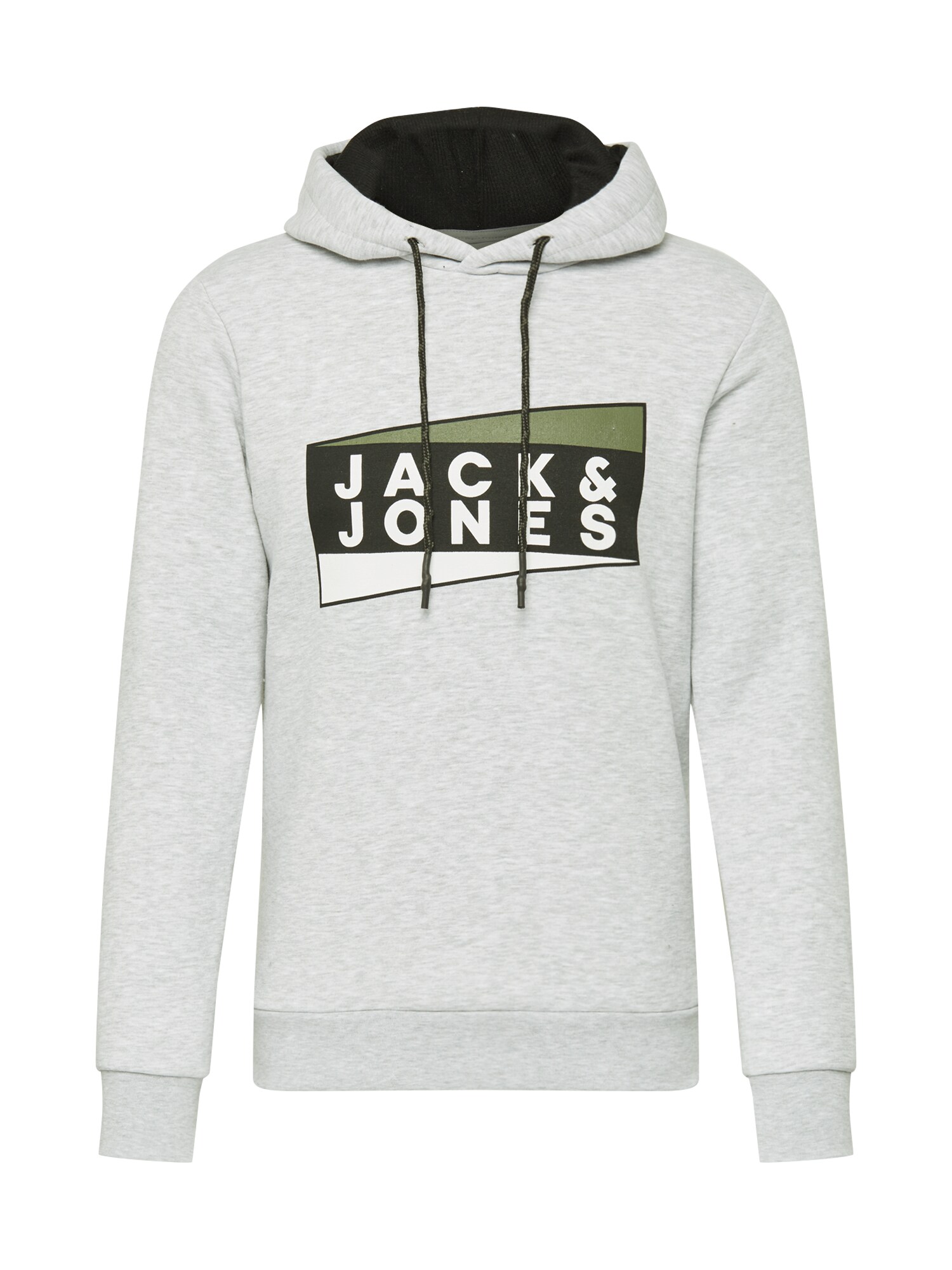 JACK & JONES Megztinis be užsegimo 'Anton'  alyvuogių spalva / šviesiai pilka / juoda / balta