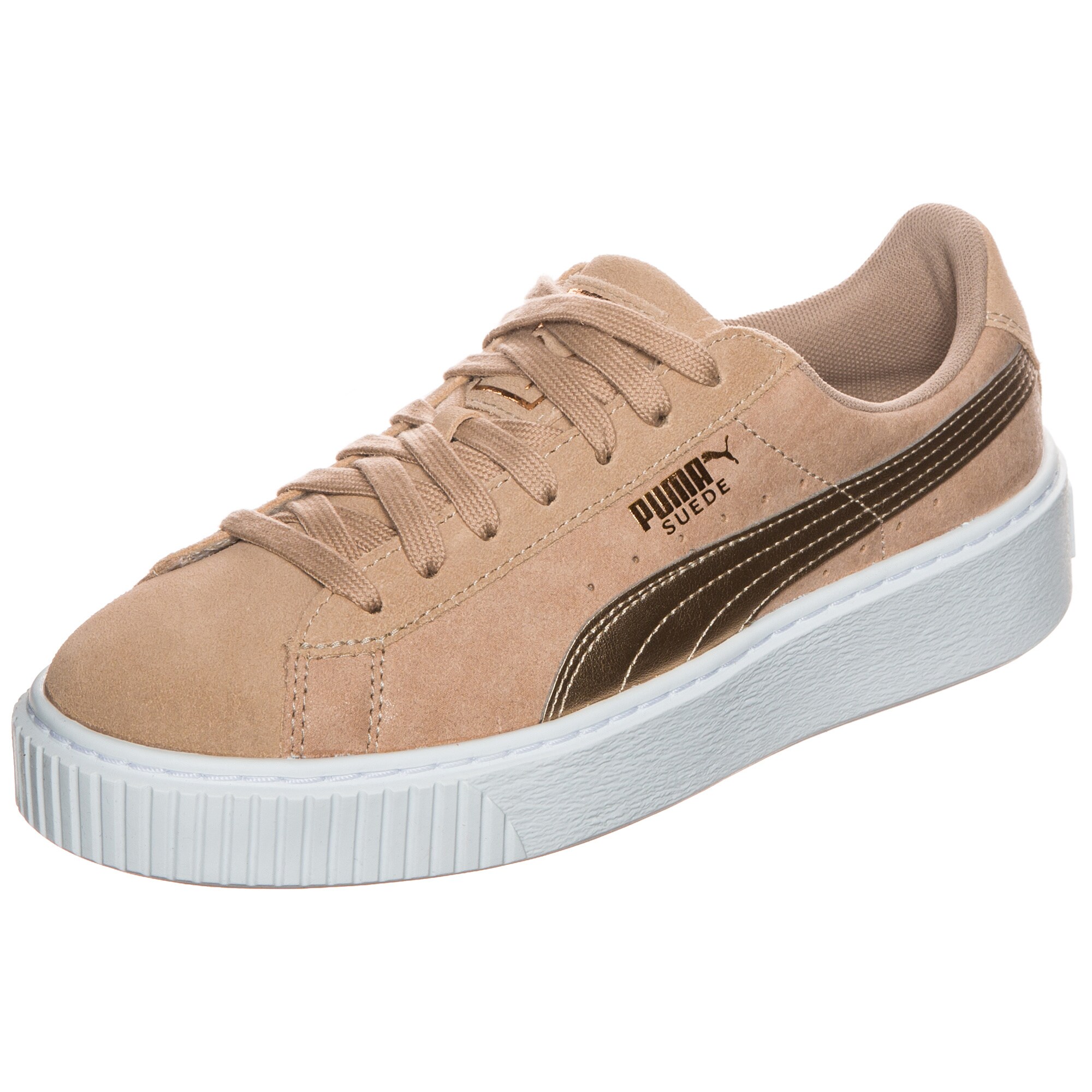 Puma Dames Sneakers Laag Suede Platform Metallic Safari Sand Goud puma kopen in de aanbieding