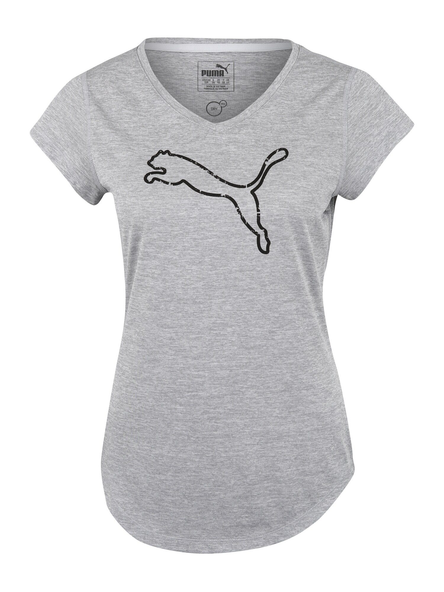 Puma Dames Functioneel Shirt Heather Cat Grijs Gemeleerd Zwart puma kopen in de aanbieding
