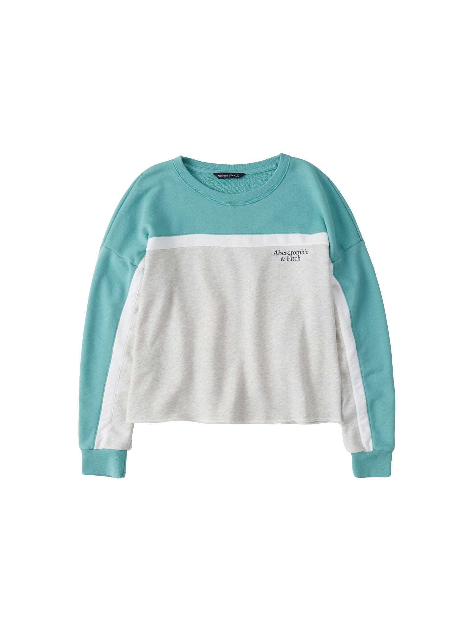 Abercrombie Fitch Dames Sweatshirt Seasonal Crew Turquoise Grijs Wit abercrombie fitch kopen in de aanbieding