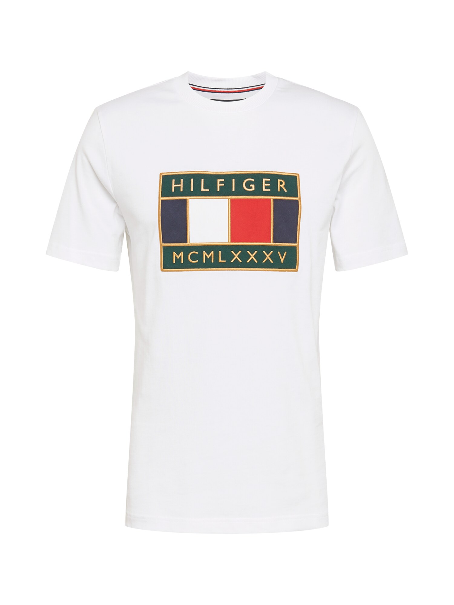 TOMMY HILFIGER Marškinėliai 'GLOBAL'  auksas / balta / tamsiai mėlyna / tamsiai žalia / raudona