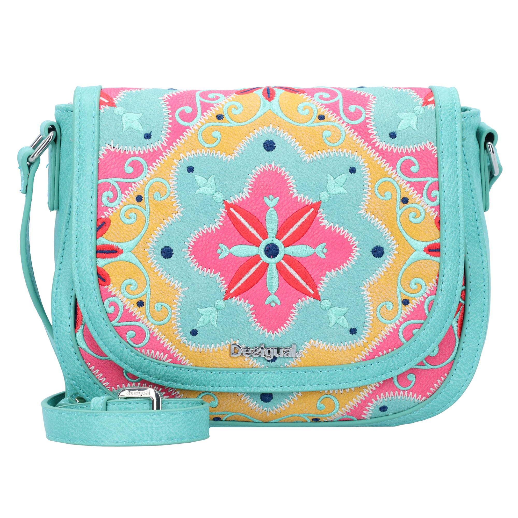 Desigual Dames Schoudertas Mary Jackson Lichtblauw Geel Pink Rood desigual kopen in de aanbieding