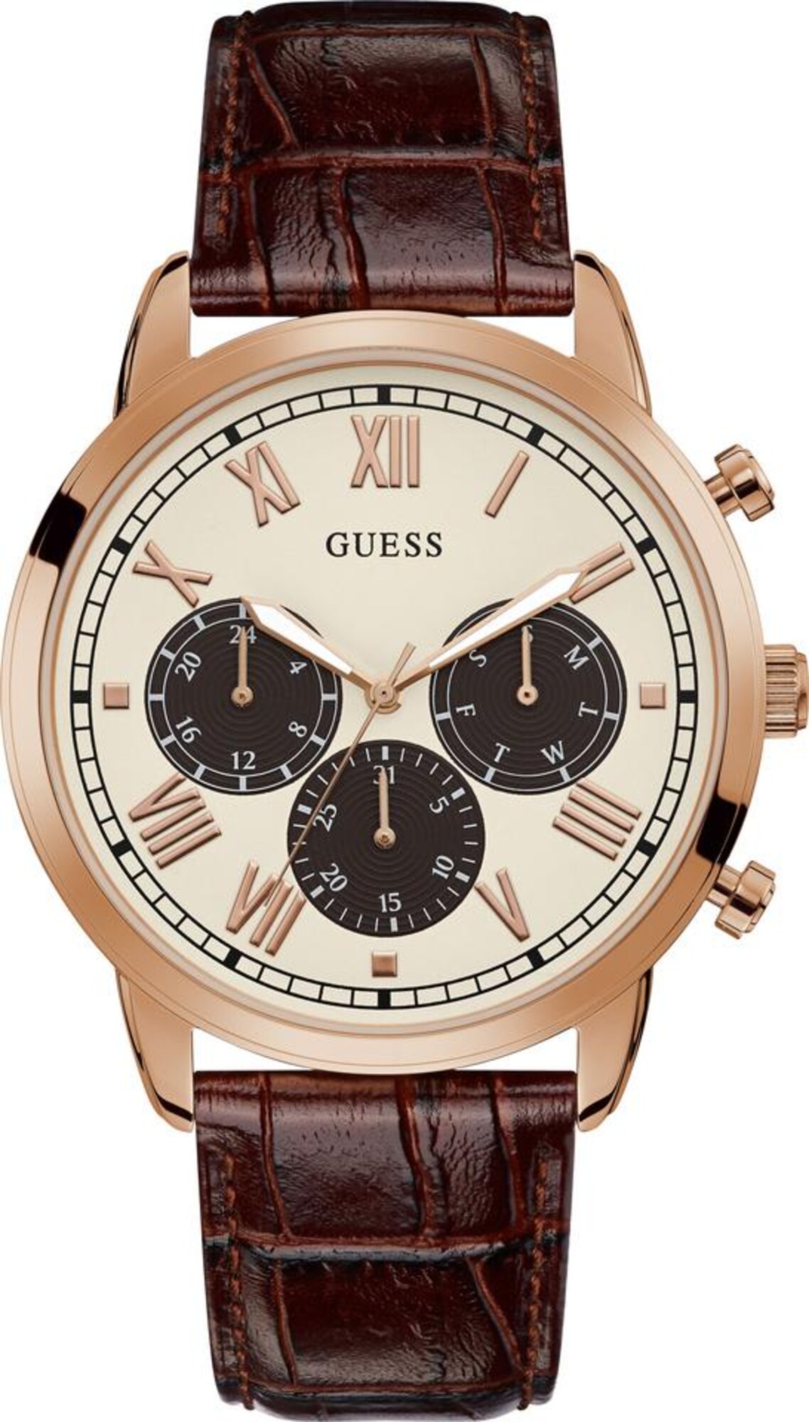 GUESS Analoginis (įprastinio dizaino) laikrodis 'HENDRIX'  ruda / balta / rožinio aukso spalva
