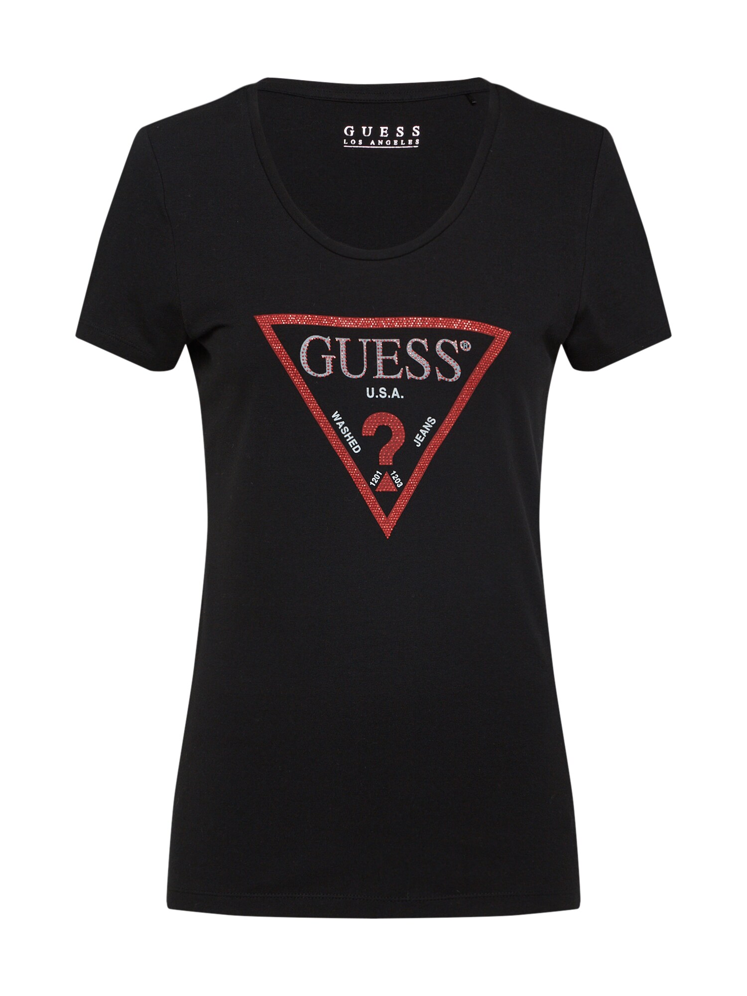 GUESS Marškinėliai 'BASIC TRIANGLE TEE'  juoda
