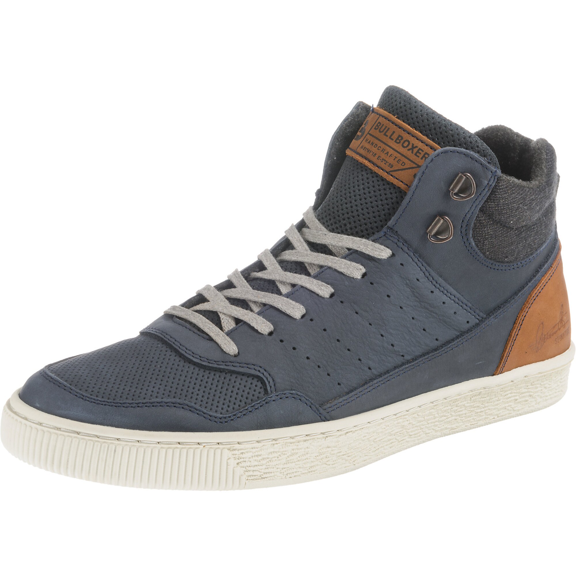 Bullboxer Heren Sneakers Hoog Donkerblauw Cognac bullboxer kopen in de aanbieding