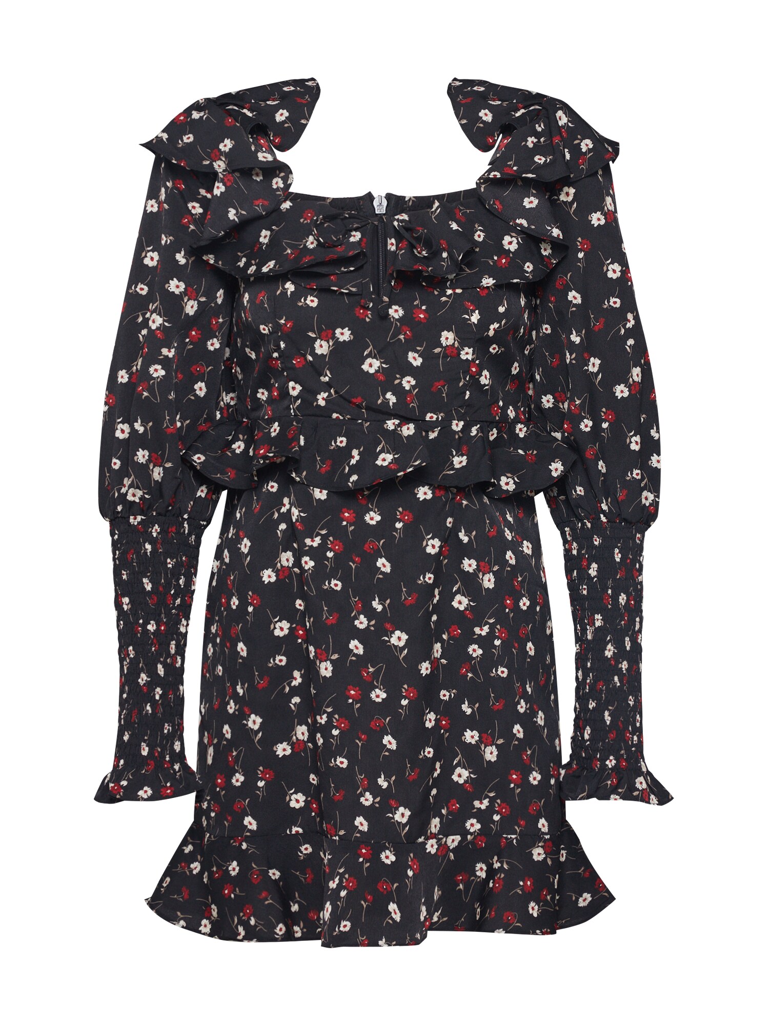 Missguided Suknelė 'DITSY FLORAL SHIRRED MILKMAID'  juoda