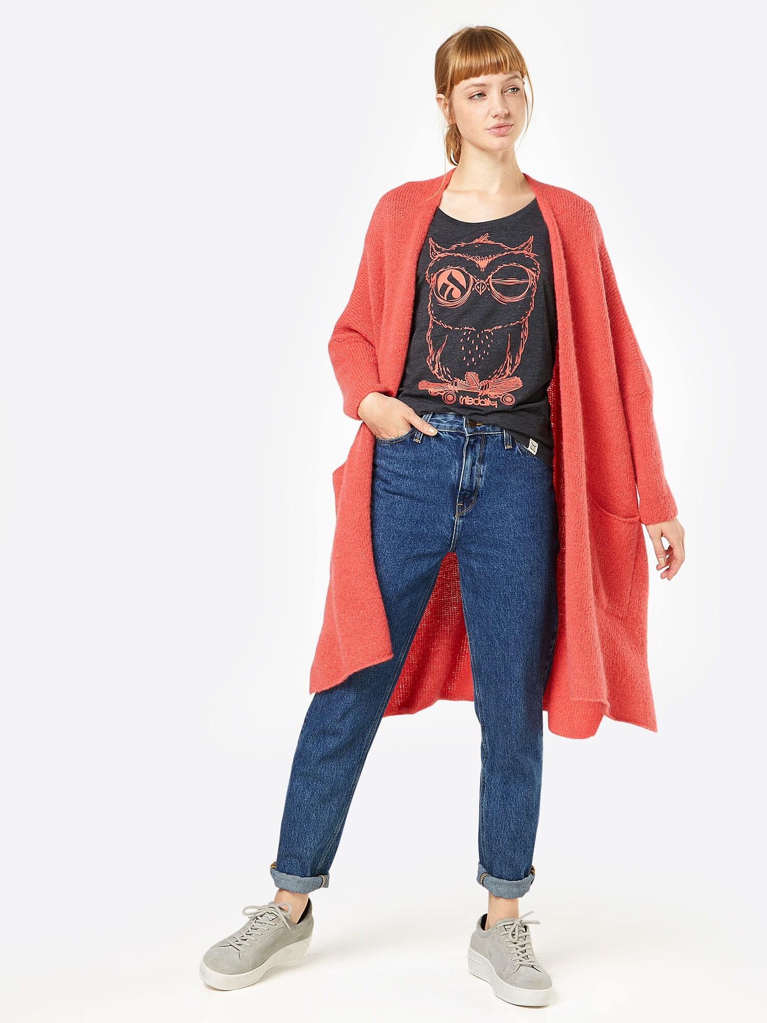 Iriedaily Tričko 'Skateowl 2' antracitová / melónová (obrázok 6)