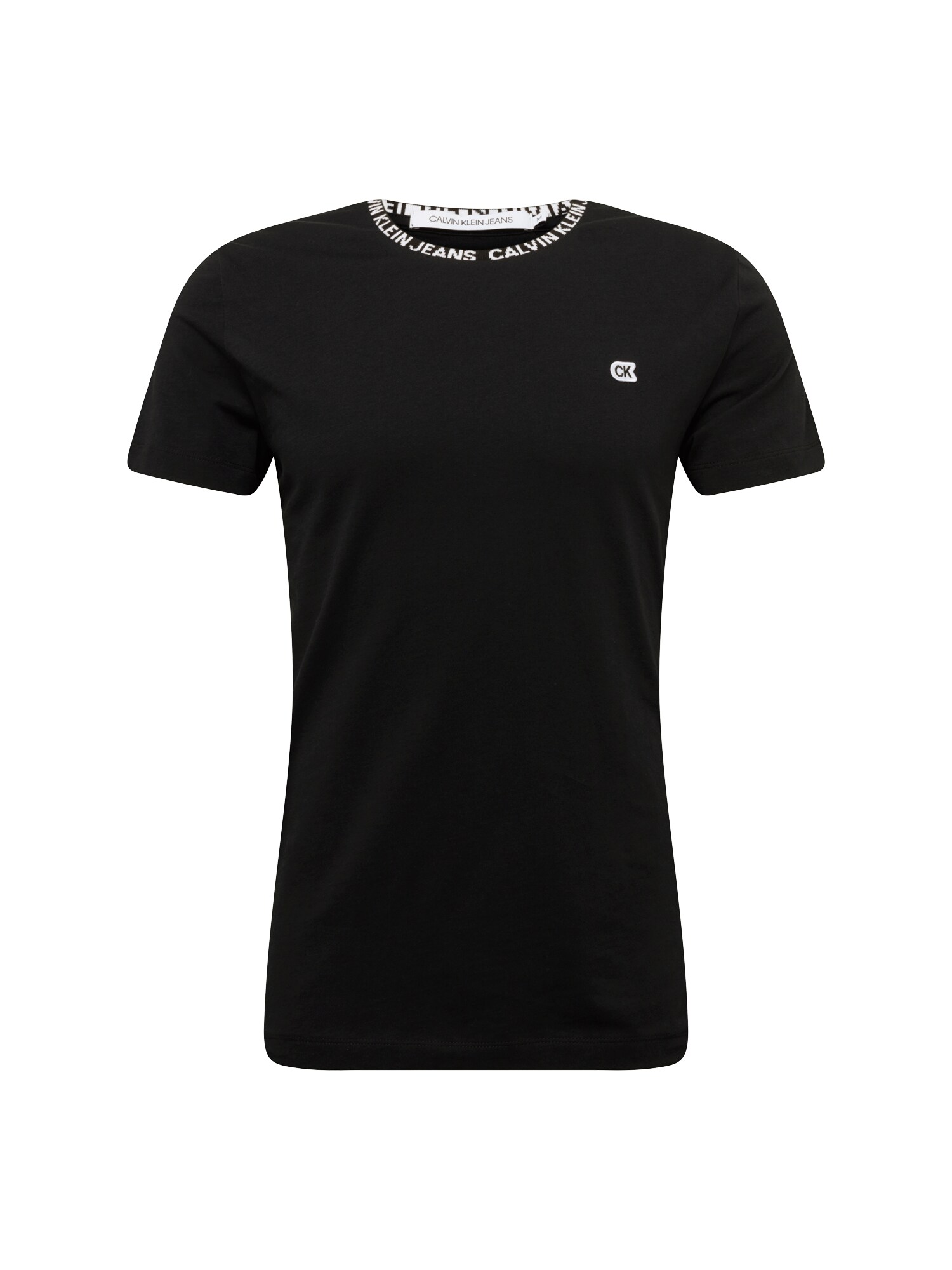 Calvin Klein Jeans Heren Shirt Instit Logo Neck Rib Ss Zwart calvin klein jeans kopen in de aanbieding