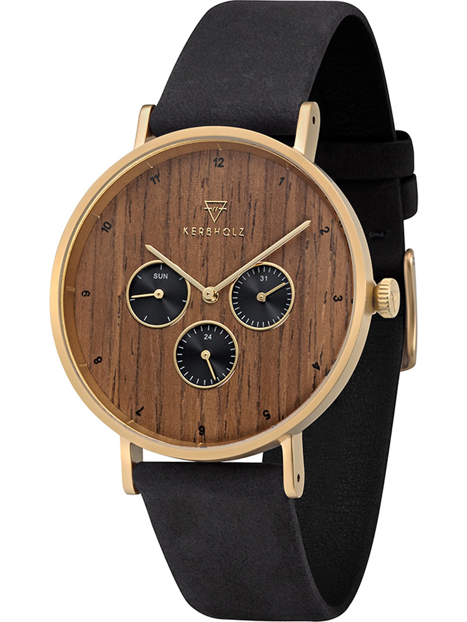 Kerbholz Uhr ''''Caspar'''' braun / gold / schwarz