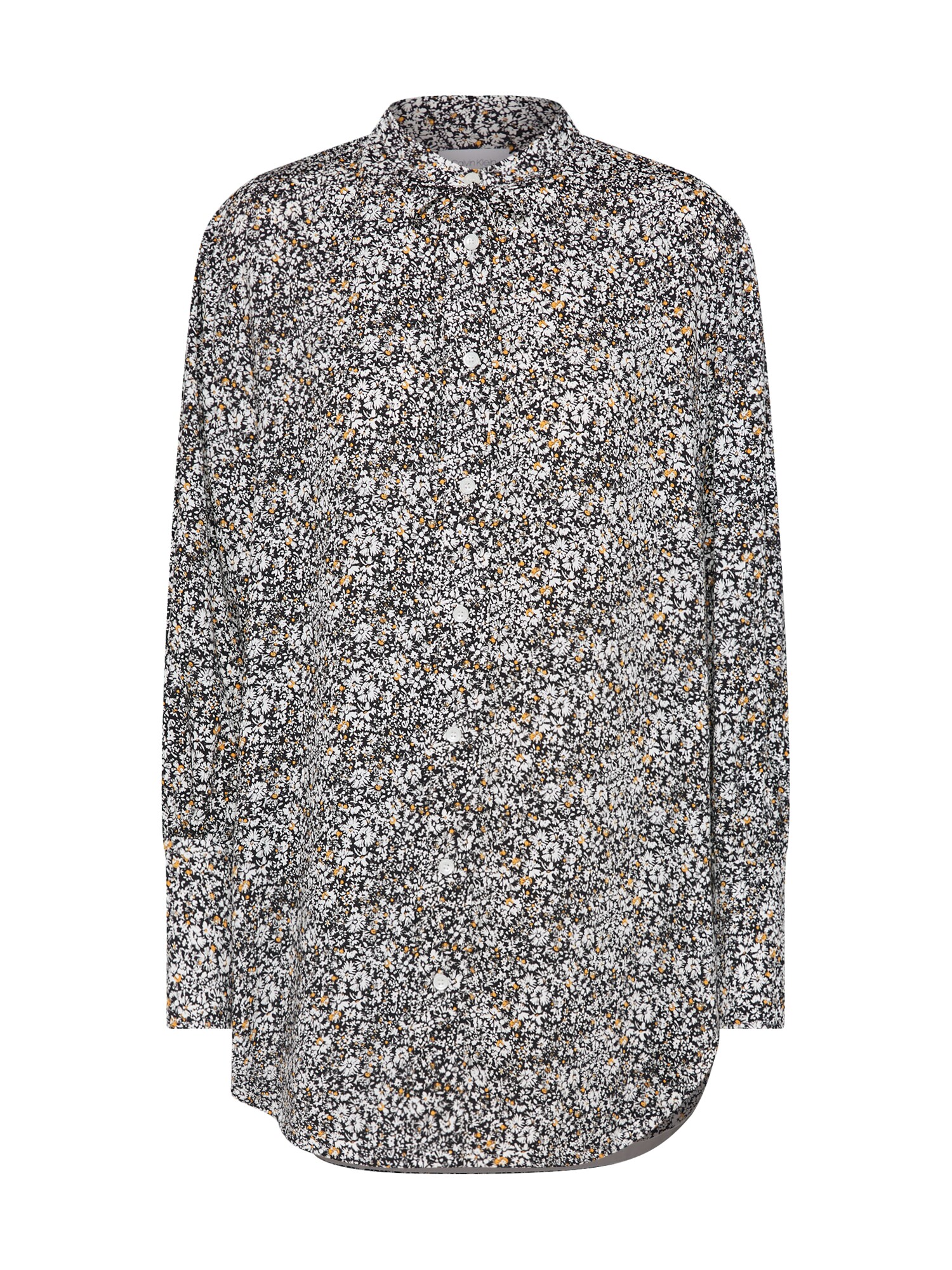 Calvin Klein Dames Blouse Mini Prt Micro Tie Shirt Ls Zwart Wit calvin klein kopen in de aanbieding