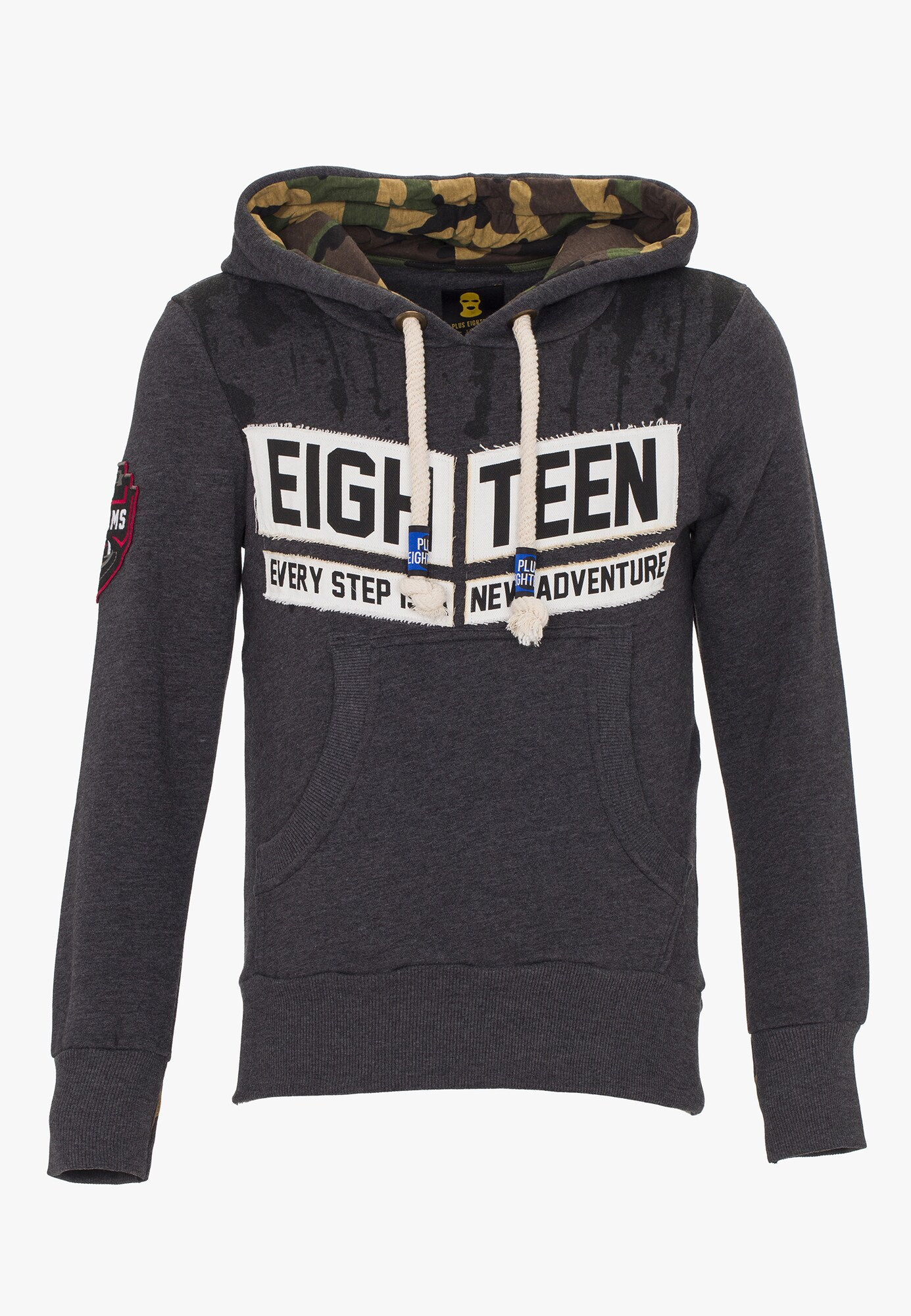Plus Eighteen Heren Sweatshirt Antraciet Offwhite plus eighteen kopen in de aanbieding