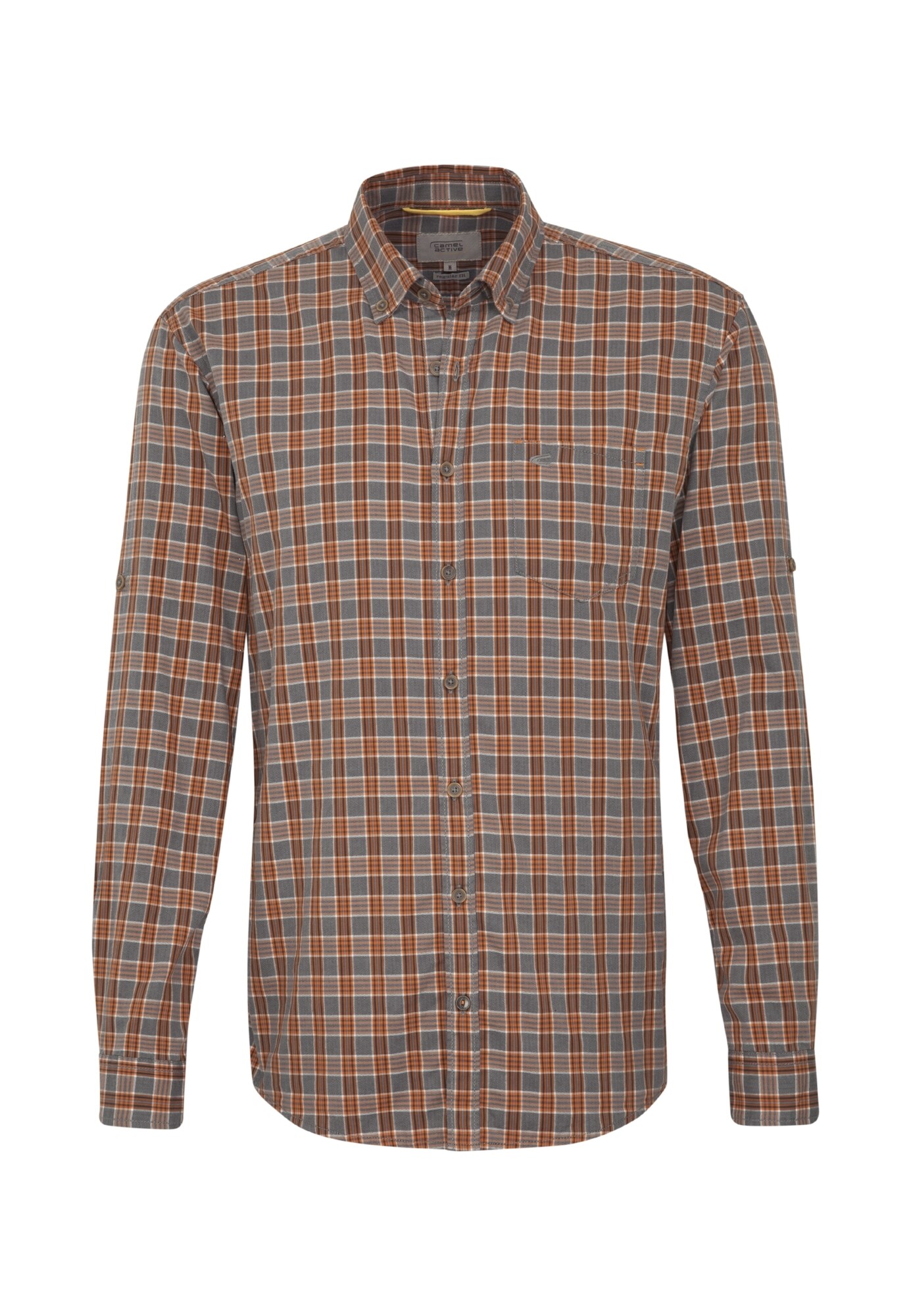 Camel Active Heren Overhemd Donkergeel Grijs camel active kopen in de aanbieding