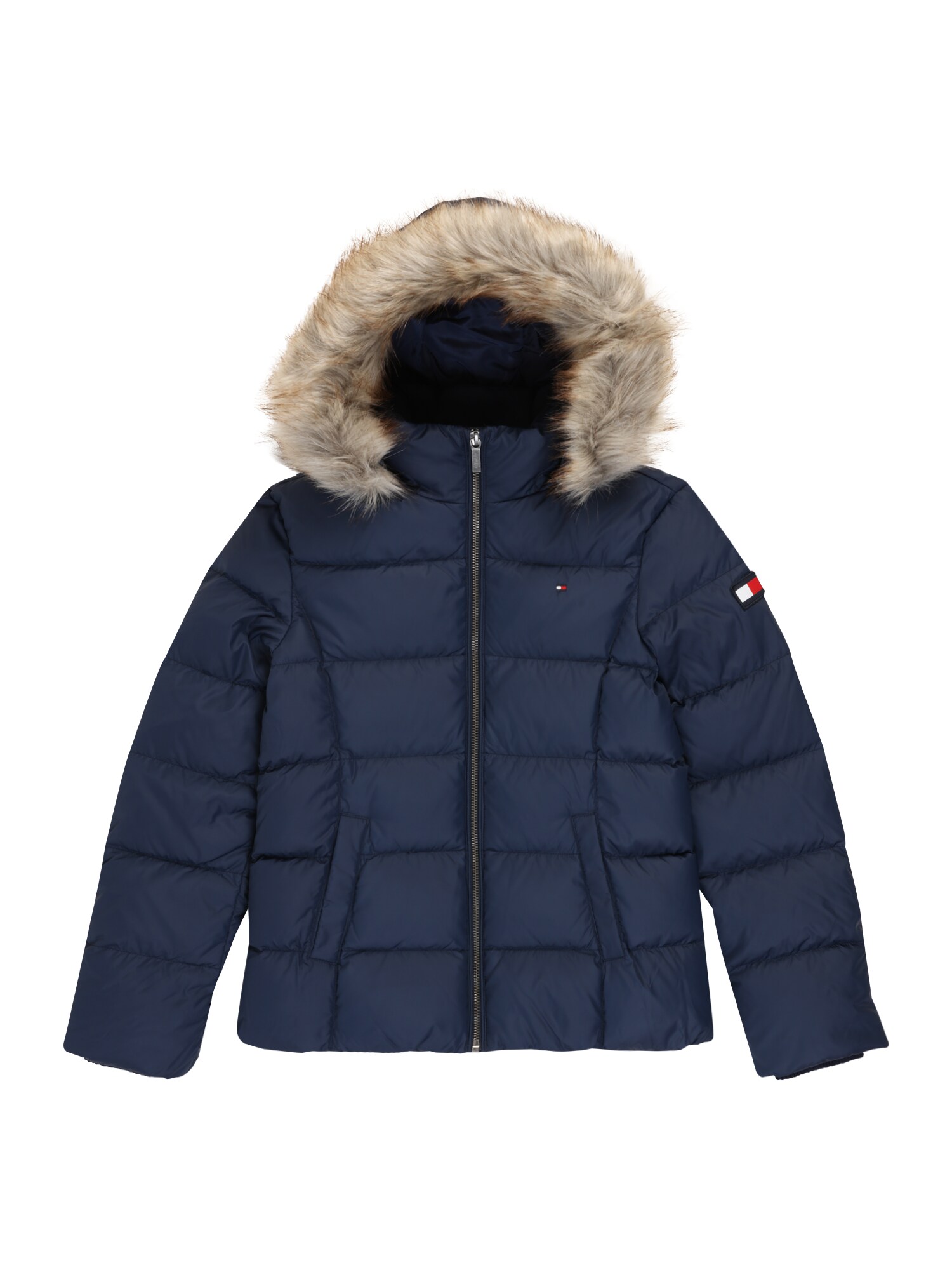 TOMMY HILFIGER Žieminė striukė  gelsvai pilka spalva / balta / raudona / tamsiai mėlyna