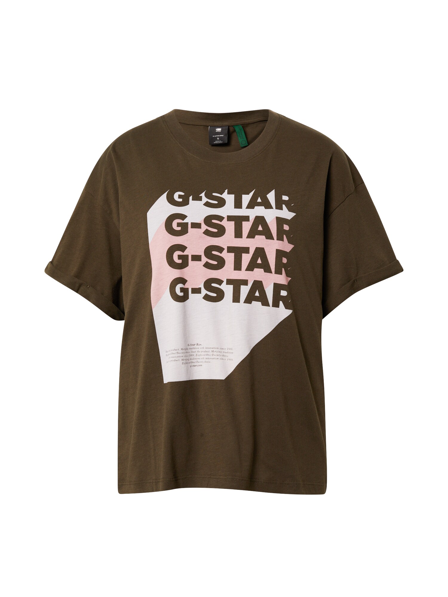 G-Star RAW Marškinėliai 'Graphic 1'  rusvai žalia / balta
