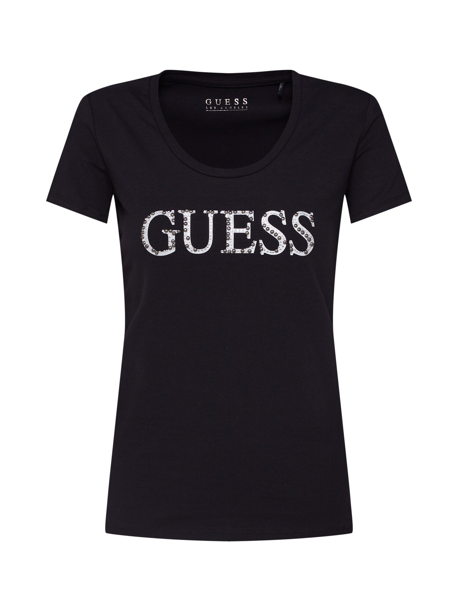 Guess Dames Shirt Ss Cn Logo T Zwart Wit guess kopen in de aanbieding